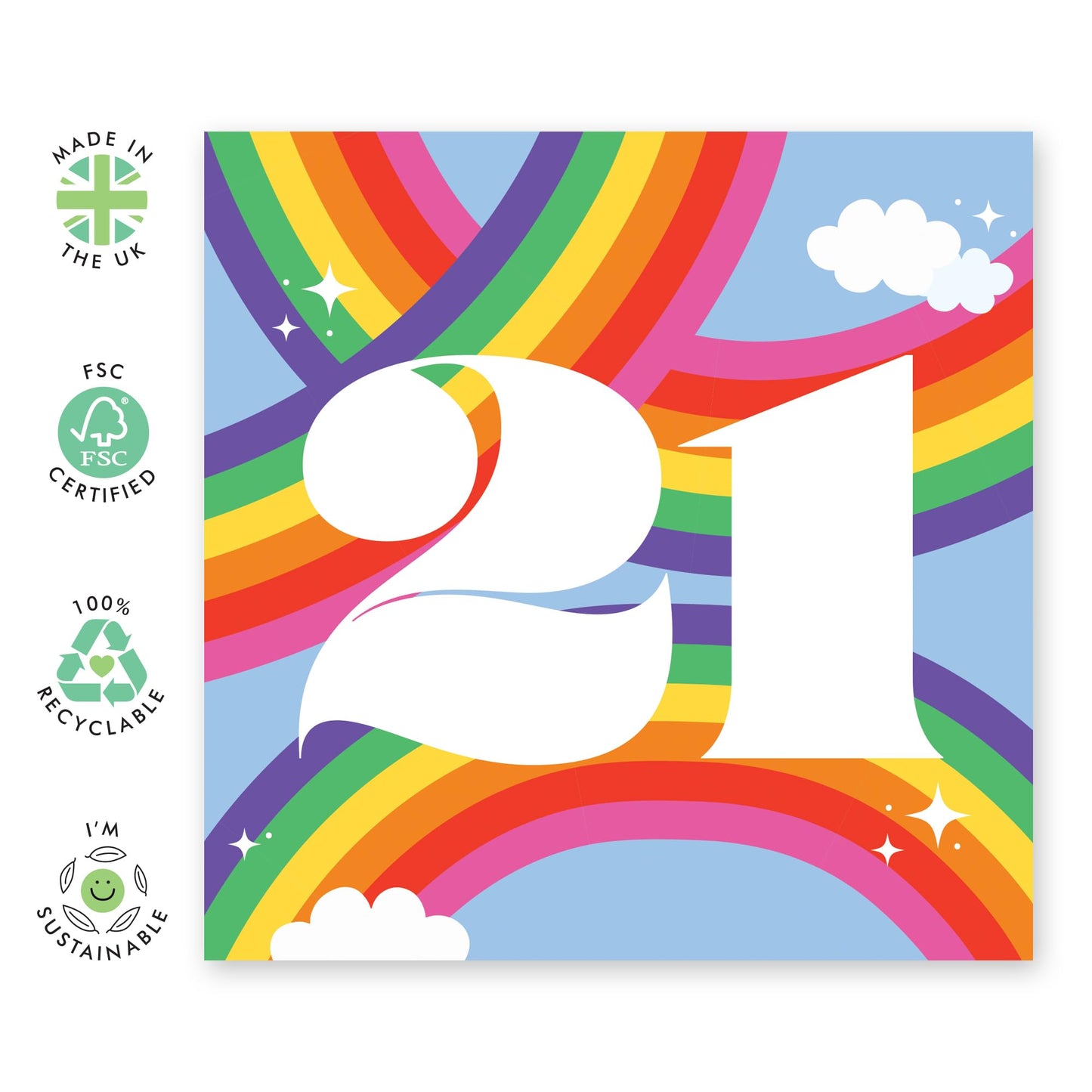 21st Birthday Card For Her Him - Rainbow Sky 21 - Rainbow Birthday Card - Women Men - Brother Sister - Happy Twenty-first Birthday Card - Daughter Son Friend - Comes With Fun Stickers - By Central 23