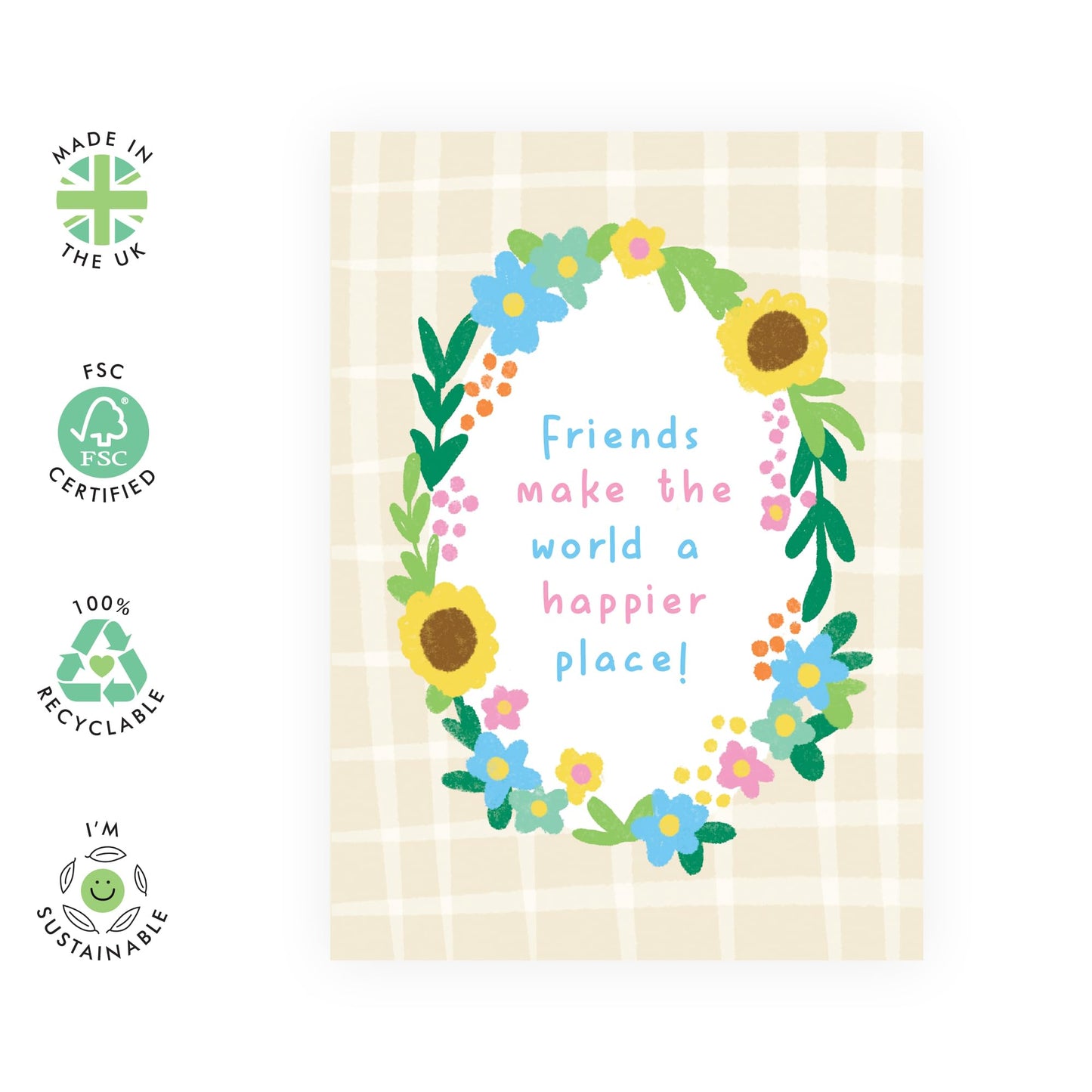 Appreciation Greeting Card - 'Friends Happier Place Floral' - Gift for Bestie, Best Friend, BFF, Sister, Sis, Girlfriends, Close Friends, Coworkers - Happiness - Comes with Fun Stickers
