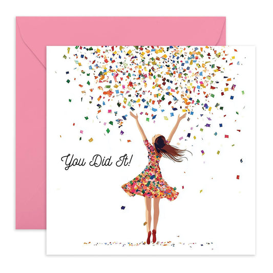 Congratulations Card for Women - 'You Did It Confetti' - Gifts for Daughter, Bestie, Coworker, Wife, Girlfriend, Her, Partner, Sister - Celebrating Wins - Comes with Fun Stickers