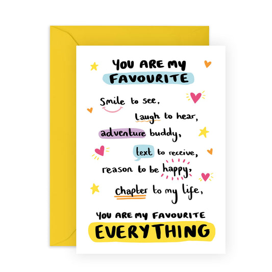 Wedding Anniversary Card For Wife - You're My Favourite Everything - Valentine's Card For Husband - Boyfriend Birthday Card - I Love You Gifts For Him Her Couple - Comes With Stickers By Central 23
