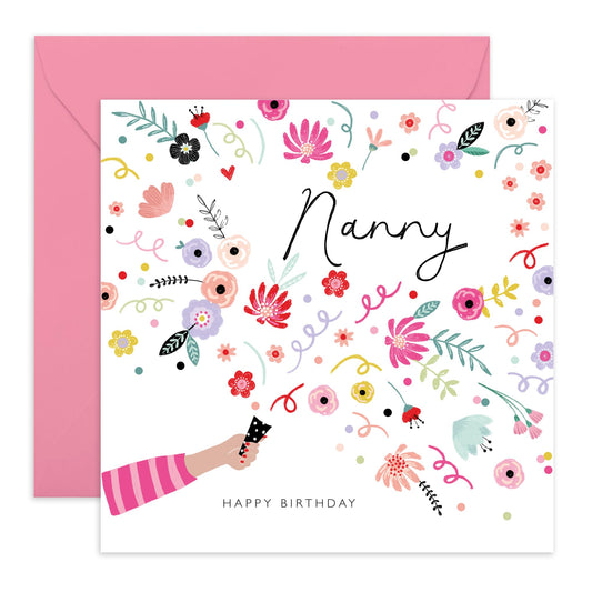Nanny Birthday Cards - Flowers Confetti - Floral Grandma Gifts Presents For Her - Celebration Greeting Cards For Women Nana Grandmother - Comes With Fun Stickers - By Central 23