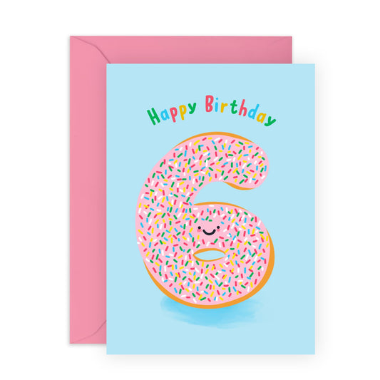 6th Birthday Card Boys Girls- Donut Age 6 - Toddler Milestone Cards Age Six Year Old - Sixth Birthday Cards - Donut - Gifts For Son Daughter Niece Nephew - Comes With Sticker By Central 23