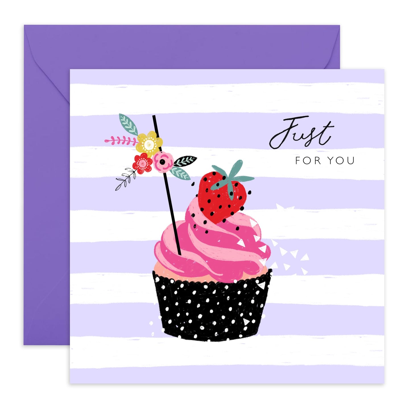Greeting Cards Birthday - Blank Card With Envelope - Just For You Bday Cupcake - All Occasion Greeting Card For Friends Sister Mum Nan Aunt - Comes With Stickers By Central 23