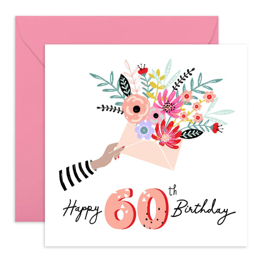 Happy 60th Birthday Card For Mum - Sixty Year Old Elegant Floral Gifts For Her - Milestone Cards For Women Aunt Nan Grandma - Wife Birthday Card Sixtieth - Comes With Fun Stickers By Central 23