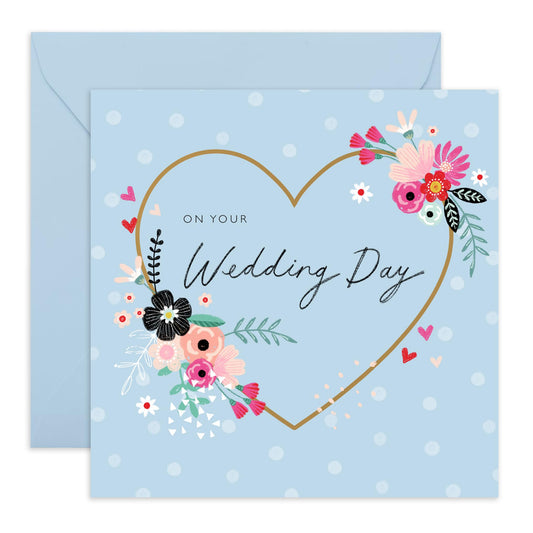 Best Wishes Gift For Him Her - Heart Wreath Wedding - Floral Greeting Card - Congratulations Card For Men Women - Wedding Cards For Bride And Groom - Comes With Stickers By Central 23