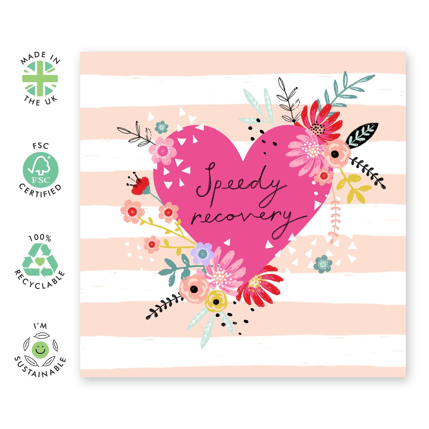 Speedy Recovery Card And Envelope - Get Well 24 - Healing Hugs Cards For Men Women - Floral Greeting Card - For Girl Friend - Get Well Soon Him Her - Feel Better - Comes With Stickers - By Central 23