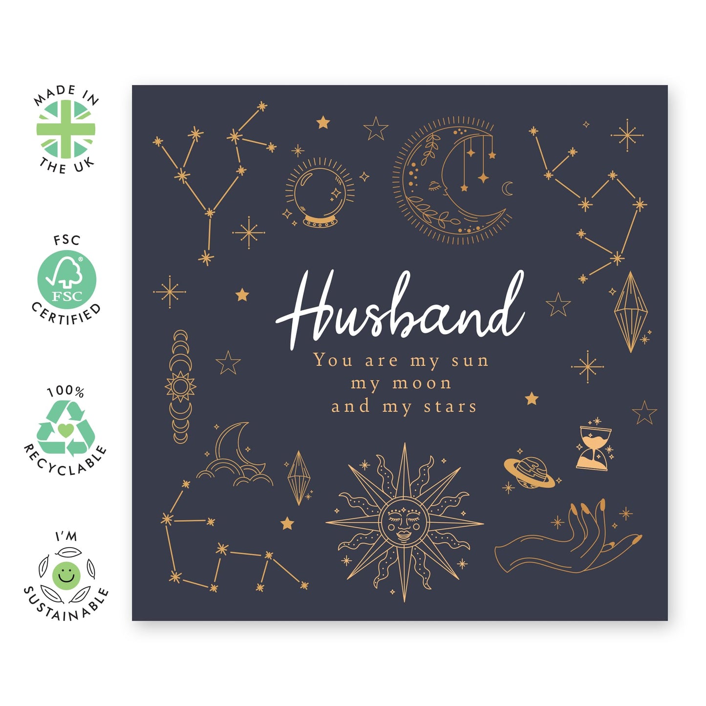 Romantic Greeting Card - 'HUSBAND MOON STARS' - Perfect for Celebrating Love and Appreciation with a Whimsical Touch - Ideal for Partners Spouses Couples Husband - Comes With Stickers By Central 23