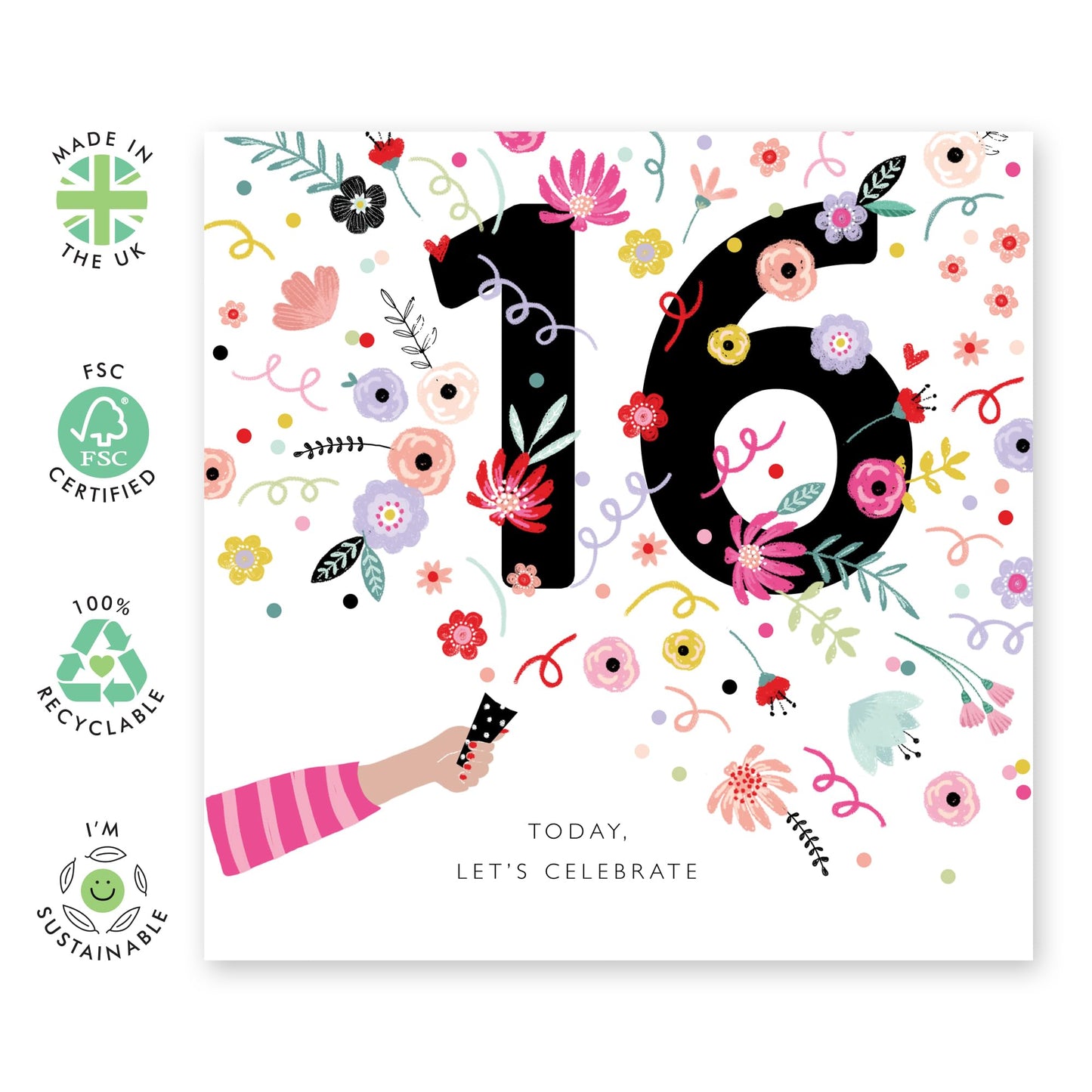 Sixteen Birthday Cards For Kids - Today Let's Celebrate 16th Birthday - Girl Birthday Card 16th Year Old - Happy Birthday Card For Daughter Granddaughter Niece - Comes With Stickers By Central 23