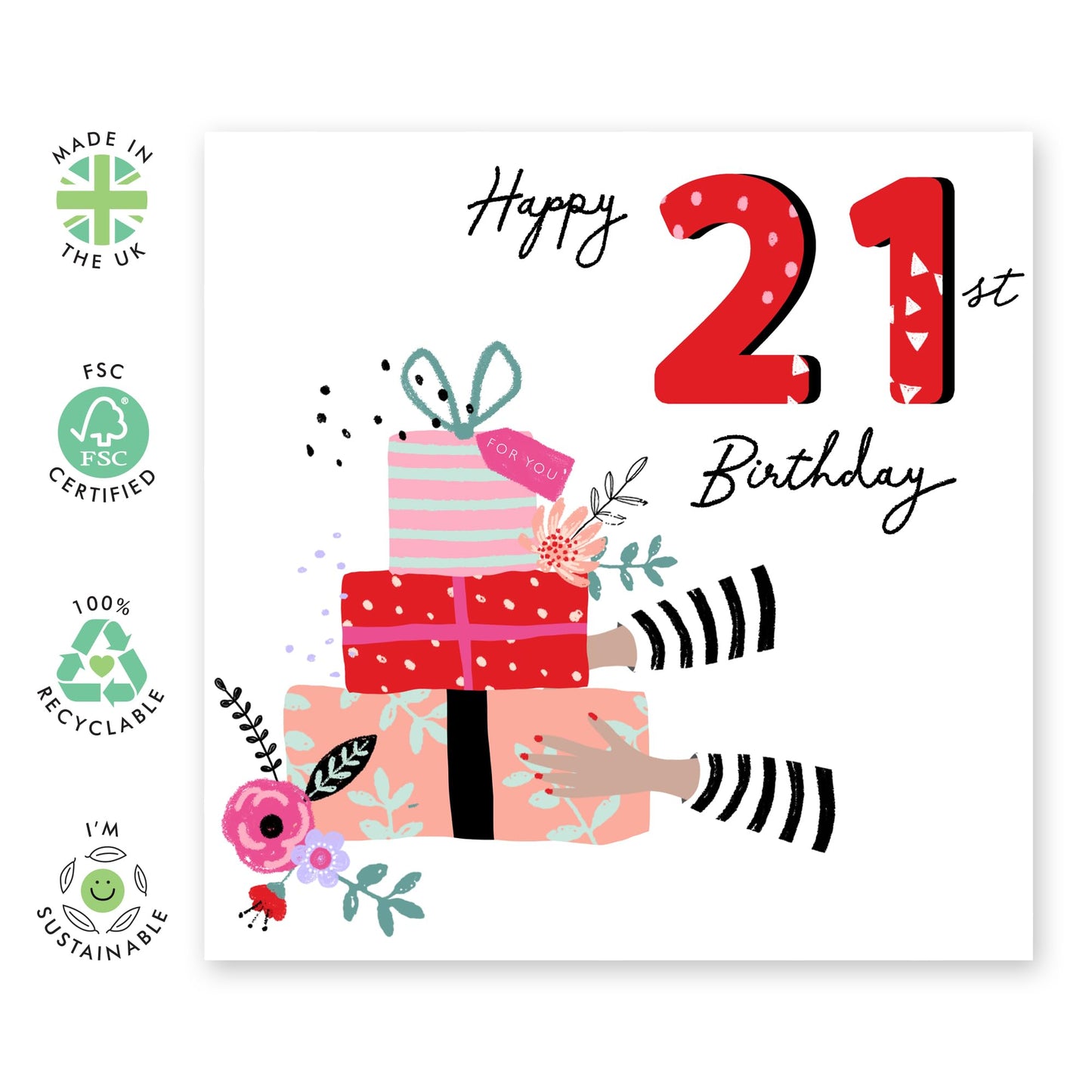 Birthday Card For Women Age 21 - 21st Presents - Twenty-first Birthday Greeting Cards For Her - Happy 21st Birthday Cards For Sister - Gifts For Daughter Niece - Comes With Fun Stickers By Central 23