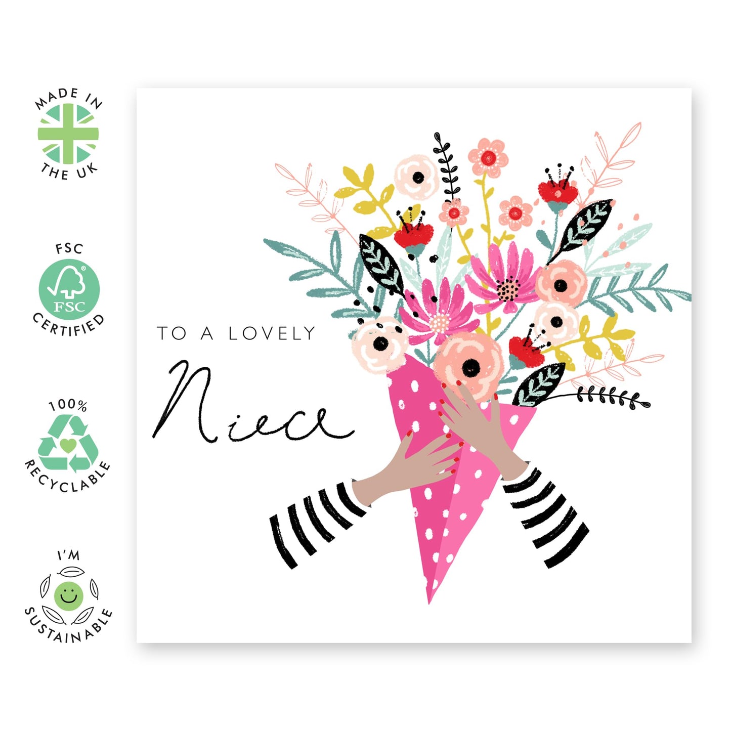 Niece Birthday Card From Aunt - Floral Bouquet Card For Women - Sweet Greeting Cards - Wedding Christmas Appreciation Mother's Day - Flower Card Gifts For Her - Comes With Stickers By Central 23