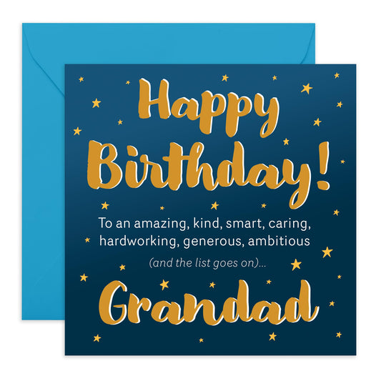 Appreciation Birthday Card - 'Birthday Stars Grandad' - Gifts for Grandpa, Grandfather, Him, Family , Retired - From Grandchildren - Comes with Fun Stickers