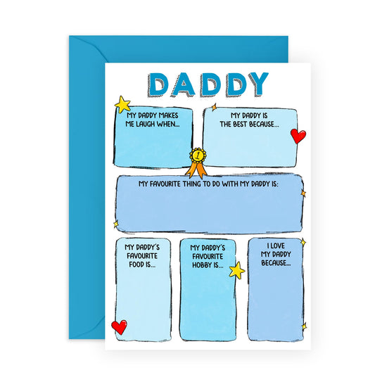 Customize Greeting Card - 'I LOVE MY DADDY FILL IN YOURSELF' - Perfect for Showing Appreciation and Love - Ideal for Dads Daddy's Pops Who Deserve a Special Tribute - Comes With Stickers By Central 23