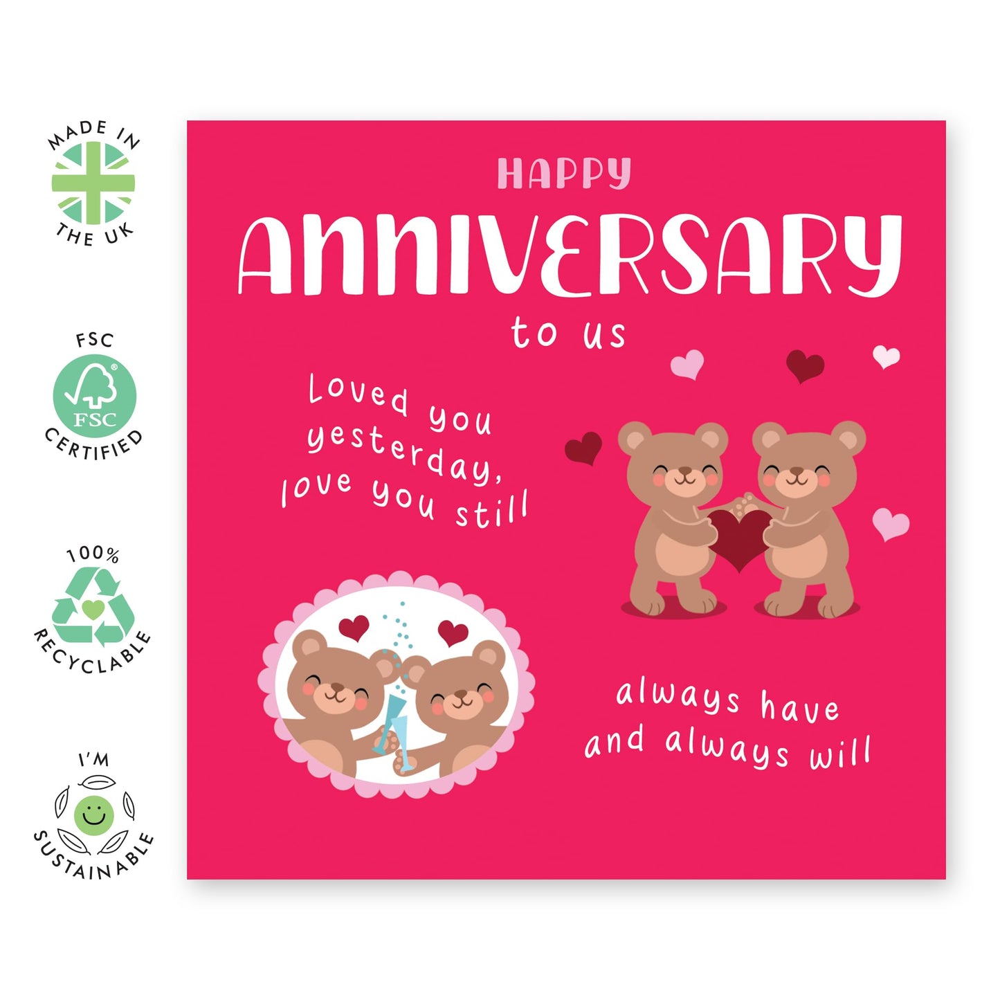 Happy Anniversary Card For Couple - Teddy Bear - Sweet Wedding Anniversary Card Husband Wife - Gifts For Boyfriend Girlfriend Partner - Comes With Stickers - By Central 23