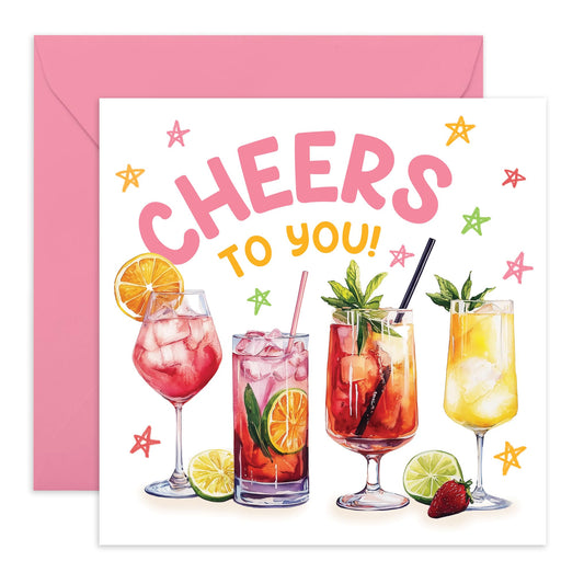 Fun Birthday Card - 'Cheers To You Cocktails' - Gifts for Best Friend, Colleagues, Co-worker, Office Buddies, Uncle, Dad, Bruv, Bro, Husband, Family - Celebrate - Comes with Fun Stickers