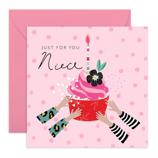 Niece Birthday Card From Aunt - Just For You Cupcake - Sweet Greeting Cards For Girls Teens - Wedding Appreciation Congratulations - Pink Gifts For Her - Comes With Stickers By Central 23