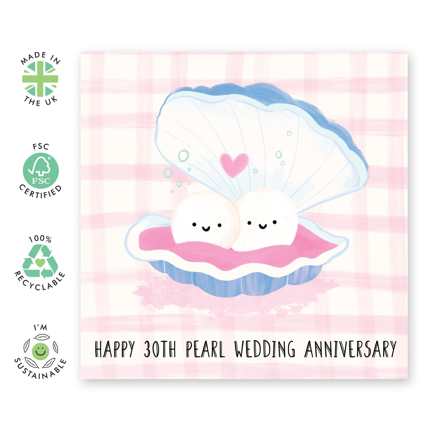 Wedding Anniversary Card - 'Pearl Anniversary' - I Love You Gift for Married Couples, Wife, Husband, Spouse, Partner, Him, Her- 30 Years Together - Comes with Fun Stickers