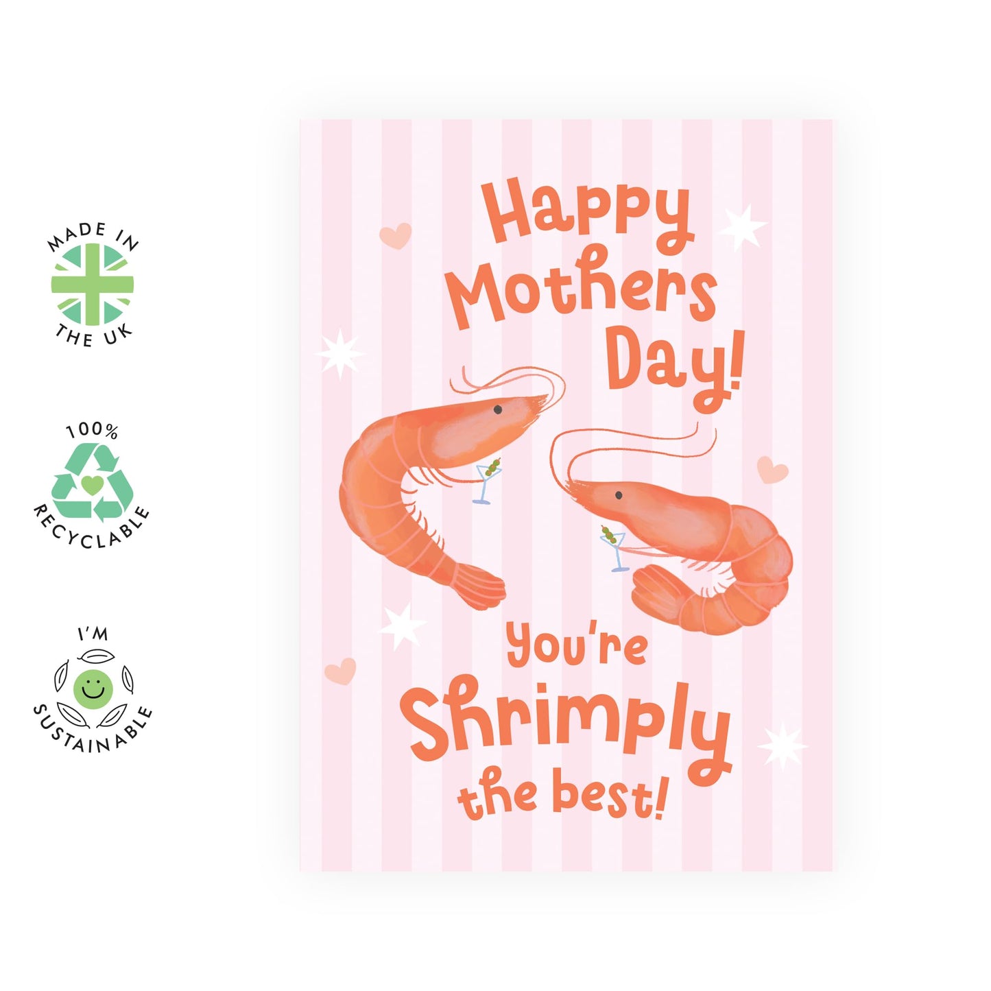 Playful Mother’s Day Card – "You're Shrimply the Best" Cute Seafood Pun Card Gift for Mum, Mummy, Mama, Ma, Mam, Wife, Grandma, Nan, In Law, Women - Fun Shrimp Greetings - Comes with Stickers