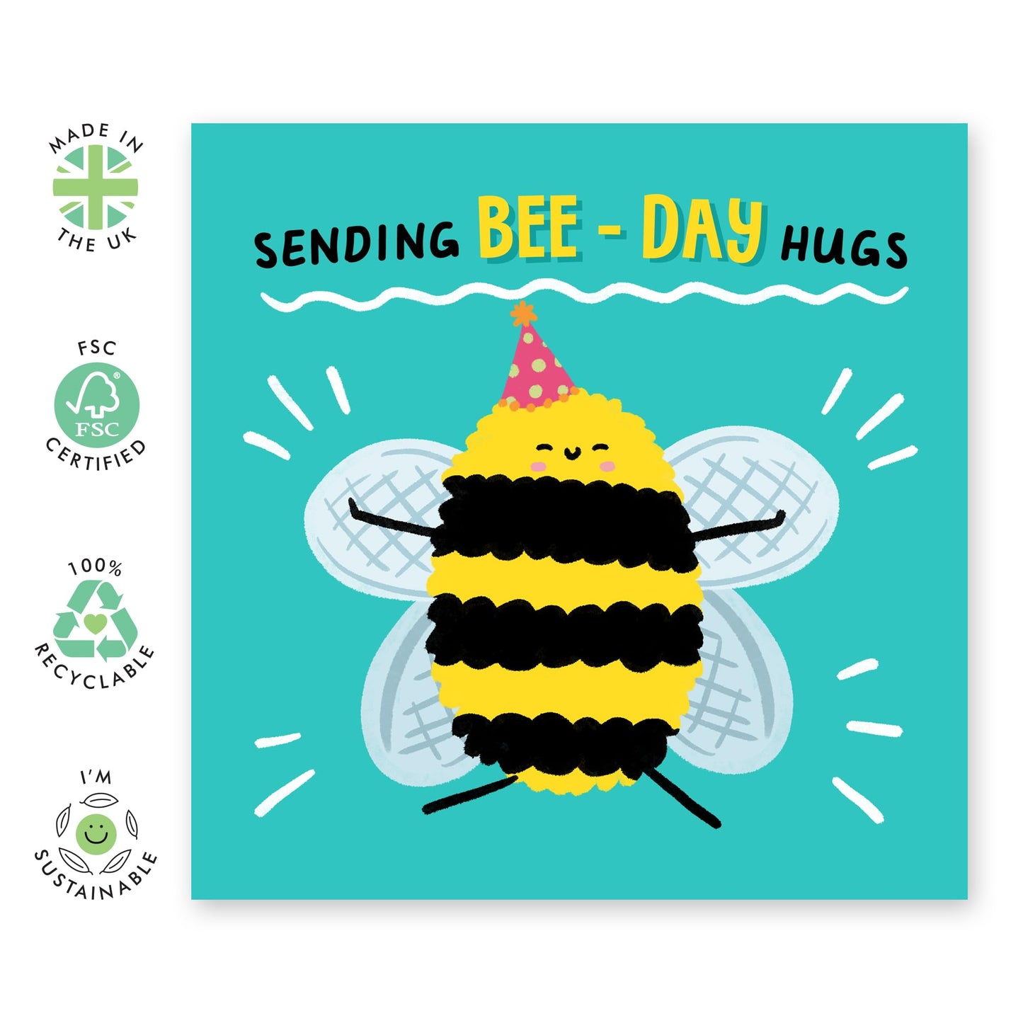 Bee Birthday Cards For Men And Women - Sending Bee Day Hugs Birthday - Funny Birthday Card For Friends - Kids Birthday Card For Son Daughter - Cheeky Gifts - Comes With Fun Stickers - By Cetral 23