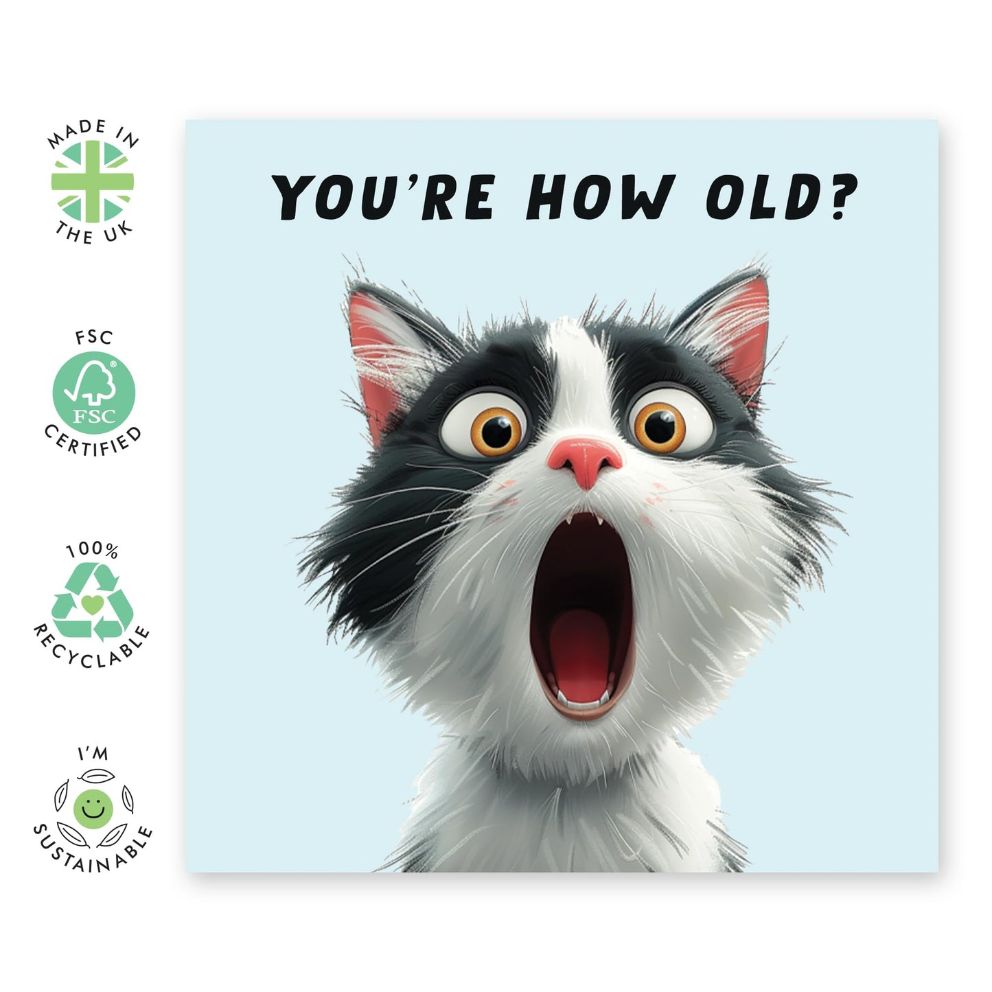 Cute Cat Happy Birthday Card - 'You're How Old' - Gifts for Him, Her, Dog & Pet Lovers, Fur Parents & Owners - Asking your Age - Comes with Fun Stickers