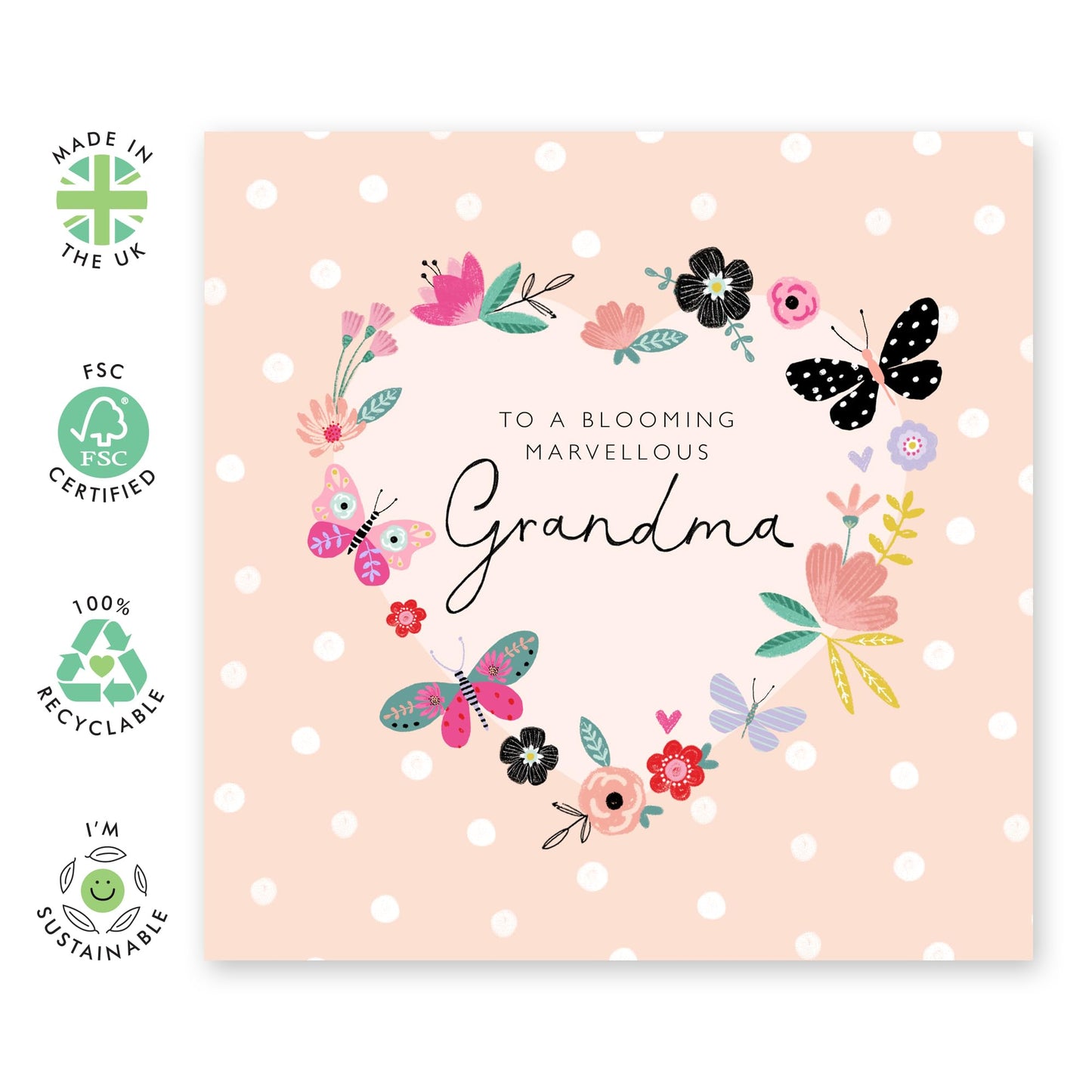 Grandma Birthday Card - Blooming Marvellous Grandma - Pretty Greeting Cards For Grandmother - Flowers Butterflies - Nana Birthday Card For Her - Gifts For Women - Comes With Stickers By Central 23