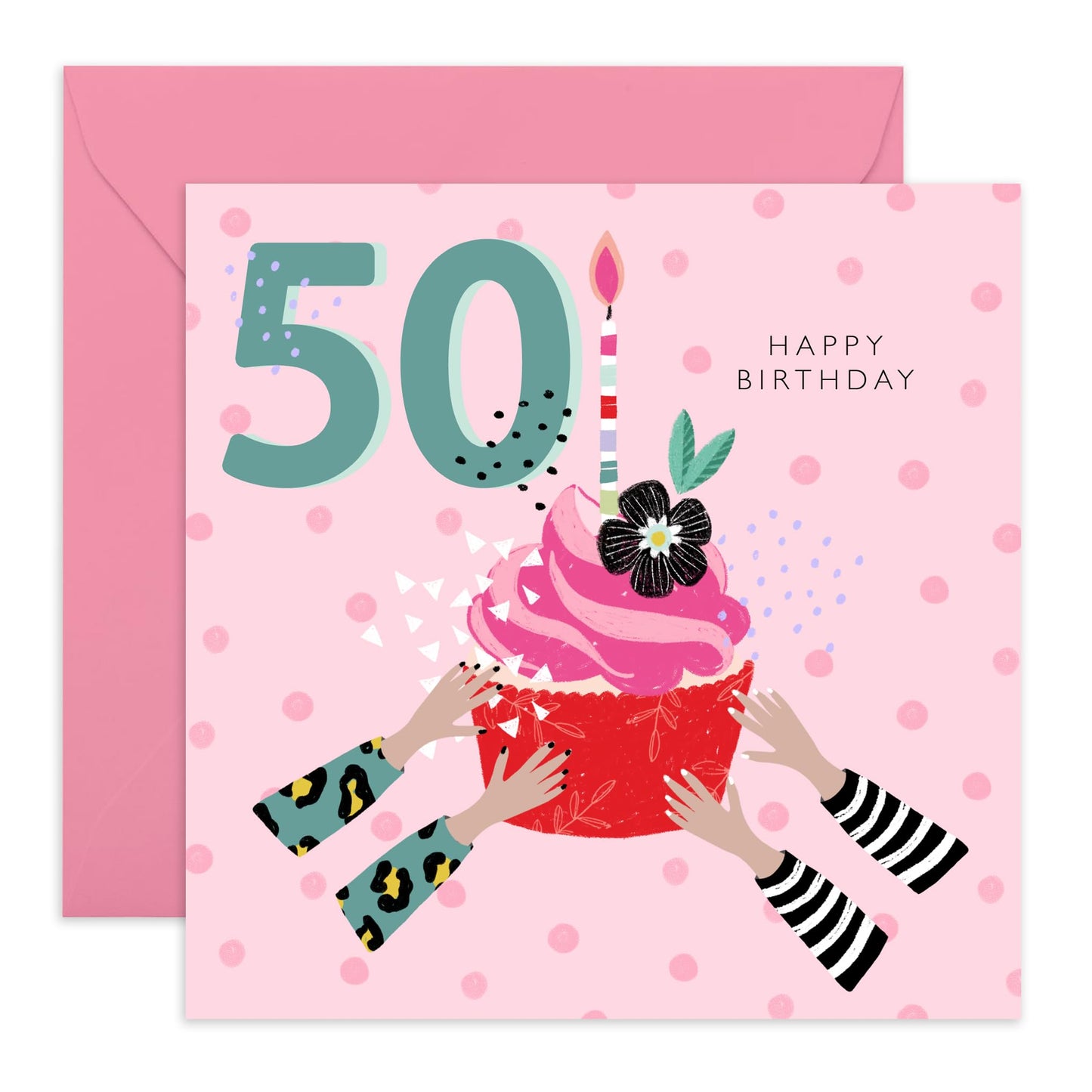 50th Birthday Card For Women - 50th Birthday Cupcake - Mummy Birthday Card - Wife Mum - Sister - Happy Fiftieth Birthday Greeting Card Female Friends - Comes With Fun Stickers By Central 23