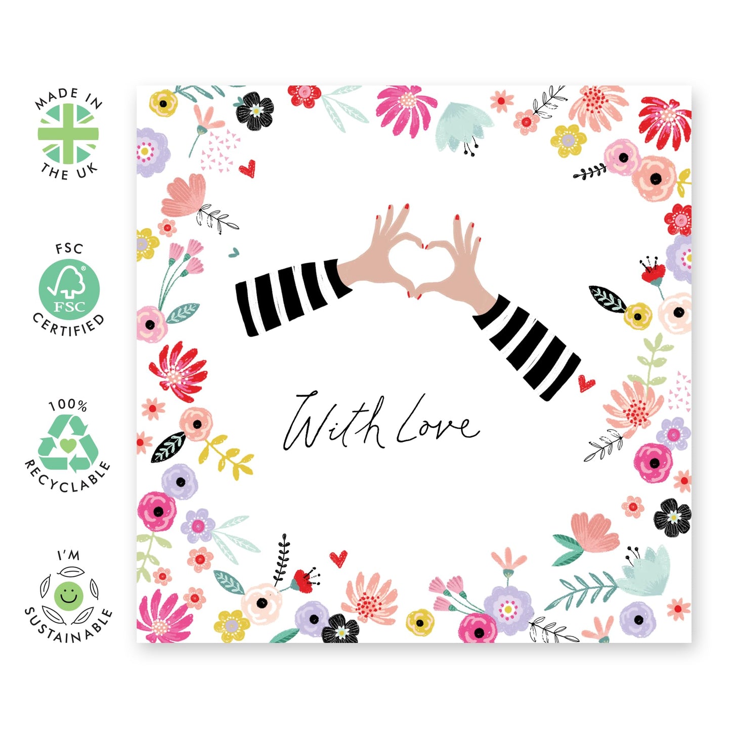 Valentines Card Girlfriend - With Love Heart Hands - Mothers Day Card From Son Daughter - Wife Anniversary Card - Birthday Card For Women - Love Cards For Her - Comes With Stickers By Central 23