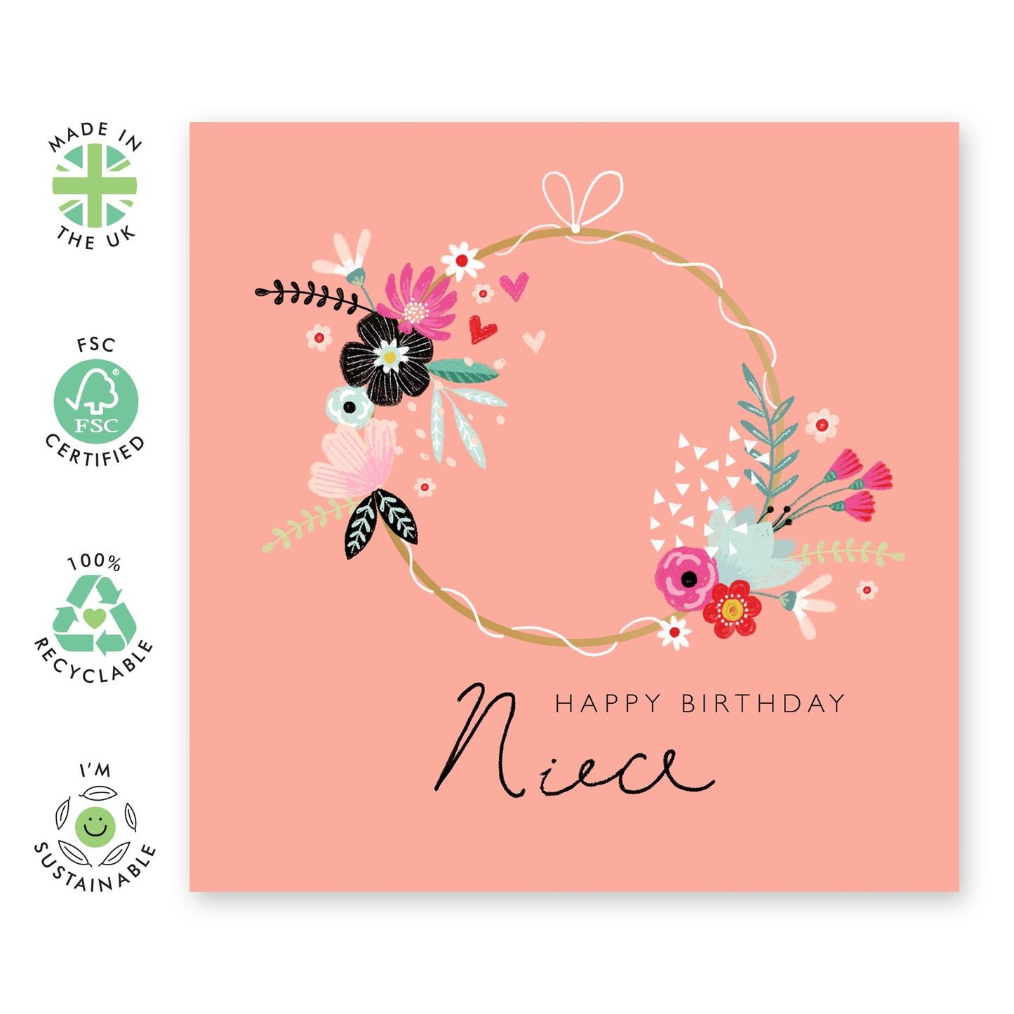 Happy Niece Birthday Card From Aunt -floral Hoop - Trendy Designs Prints - Greeting Cards For Girls Teenager Female - Flower Card Gifts For Her Women - Comes With Stickers By Central 23
