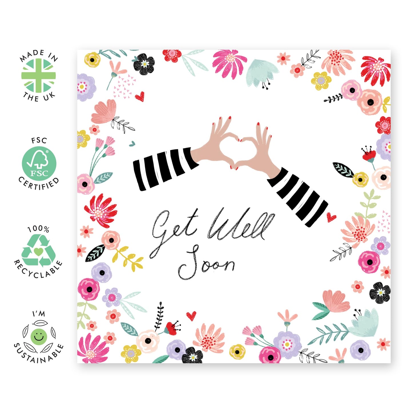 Get Well Soon Cards And Envelope - Get Well 11 - Encouragement Cards For Men Women - Floral Greeting Card - For Girl Friends - Speedy Recovery Him Her - Comes With Stickers - By Central 23