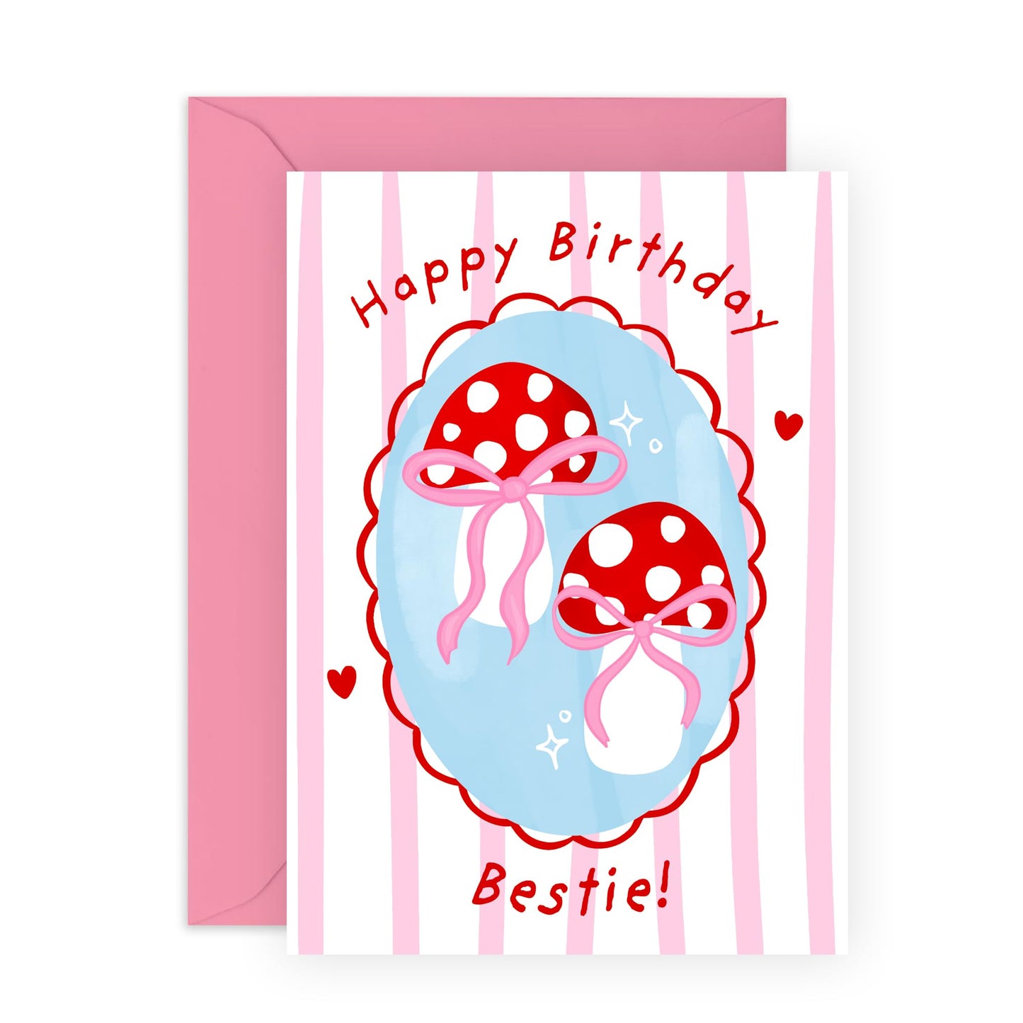 Quirky Birthday Card for Best Friend - Mushroom-Themed "Happy Birthday Bestie!" - Cute and Fun Greeting Card for Besties, BFF, Girlfriends, Her, Sis - Comes with Fun Stickers