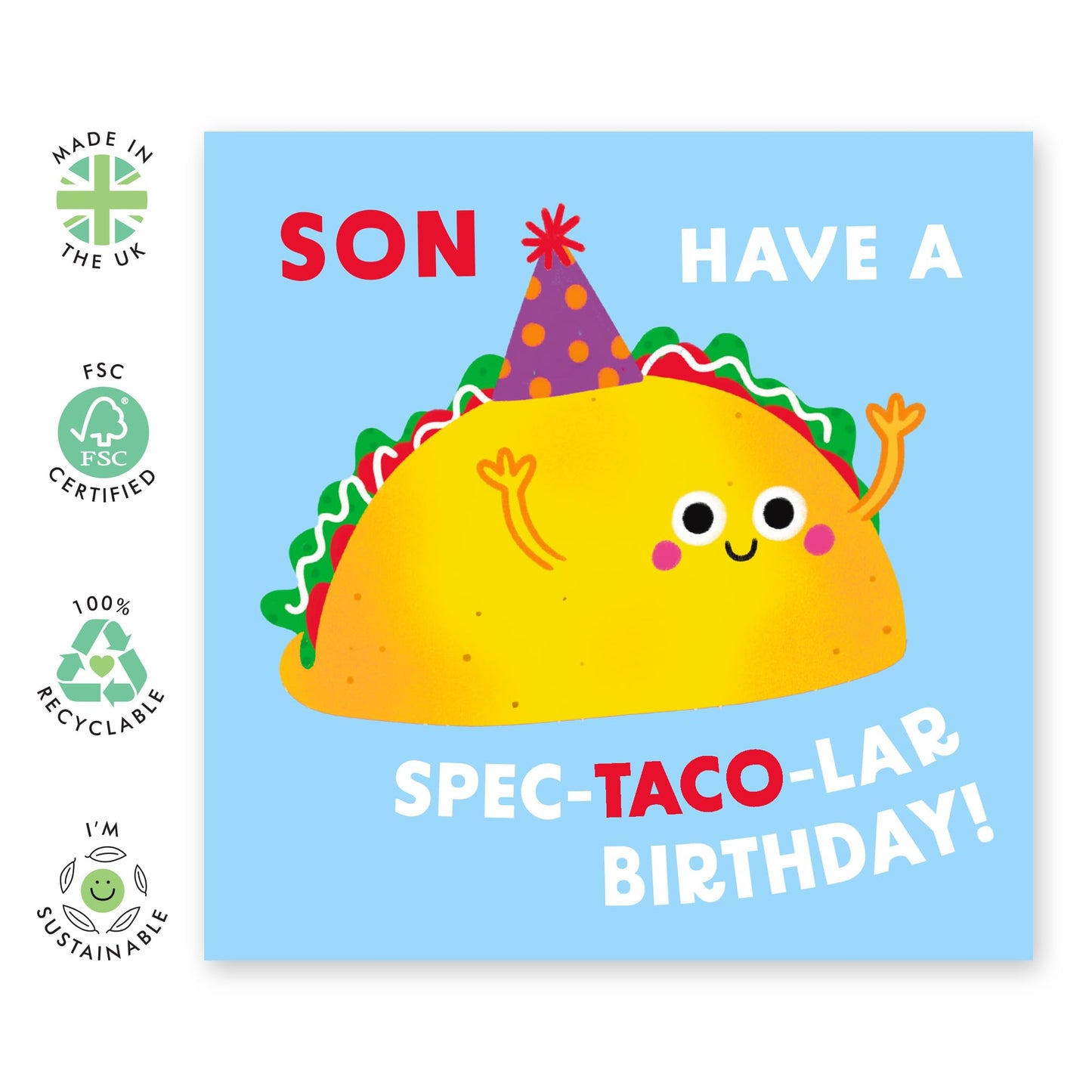 Son Birthday Cards From Mum Dad - Have A Spec-taco-lar Birthday - Cheeky Birthday Cards For Men Funny - Mexican Food Puns Jokes - Comes With Fun Stickers - By Central 23