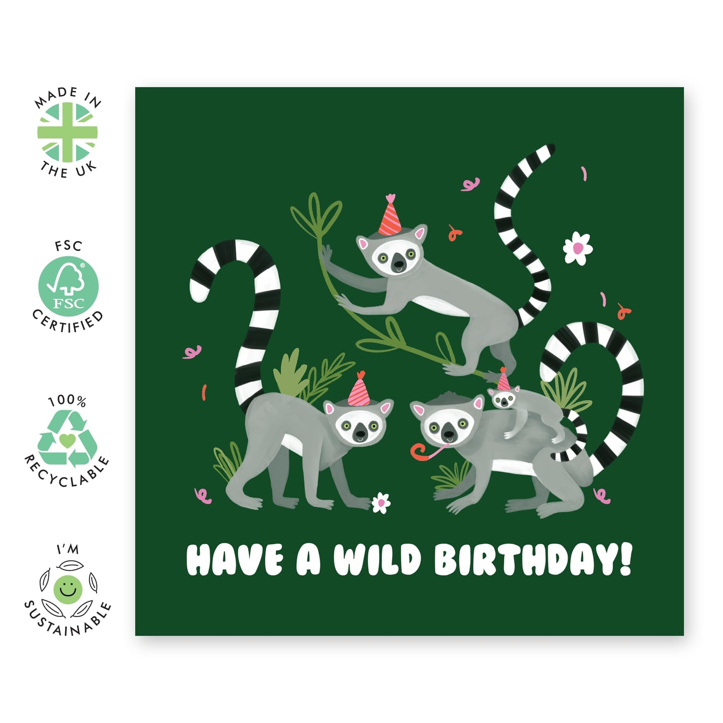 Kids Birthday Card - Have A Wild Birthday Lemur - Cute Animal Birthday Card - Greeting Cards For Kids - Birthday Card For Toddler - For Son Daughter - From Mum Dad - Comes With Stickers By Central 23
