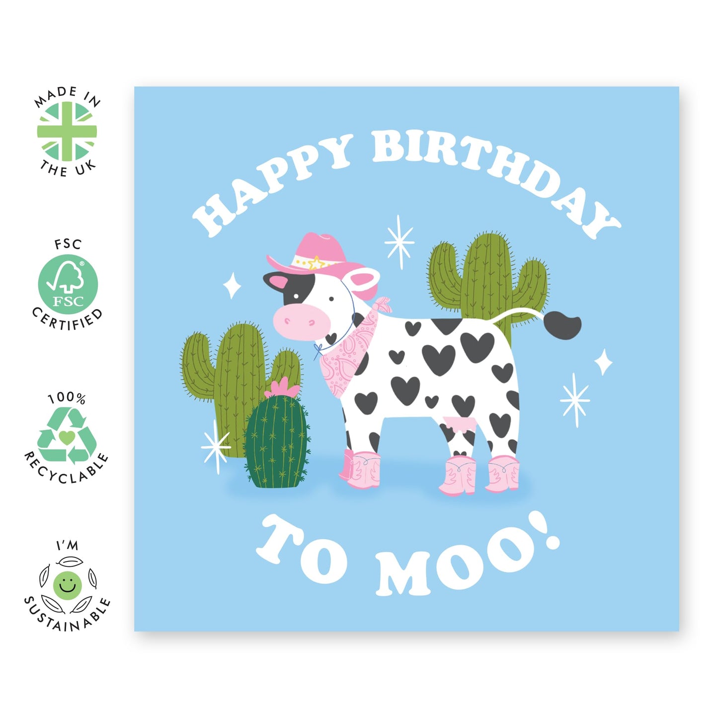 Happy Birthday To 'Moo' Card – Farm Themed Greeting for Her, Sister, Friends, Besties, BFF, Collegues, Coworker, Women - Farm Animals - Comes with Fun Stickers