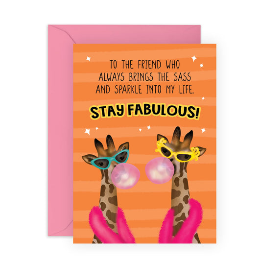 Greeting Card - 'SASSY FRIEND GIRAFFES' - Perfect for Celebrating a Fabulous Friendship with a Playful Twist - Ideal for Sassy Friends, Giraffe Lovers, and Besties - Comes with Stickers By Central 23