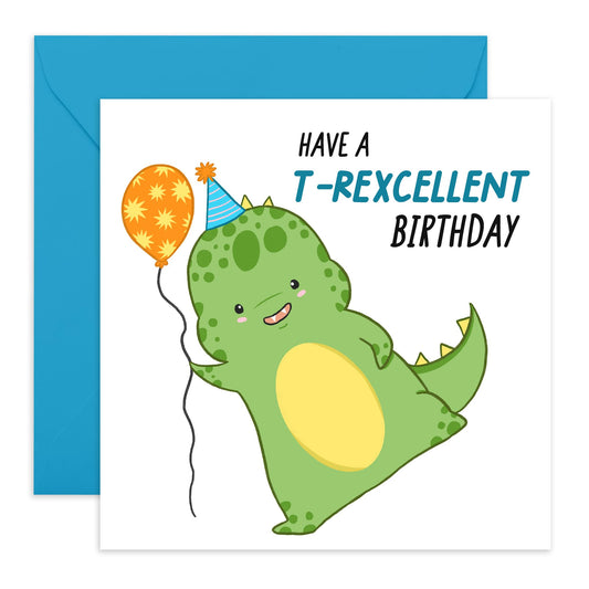 Boy Birthday Card - T-rexcellent Birthday - Cute T-REX Dinosaur - Happy Birthday Greeting Cards For Boys - Gifts For Son Grandson Nephew - Comes With Fun Stickers By Central 23