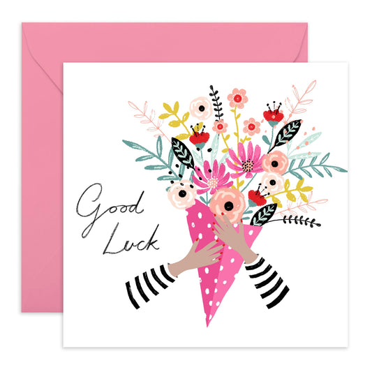 Good Luck Card For Men Women - Good Luck Bouquet - Cute Encouragement Cards For Friends - Goodluck Greeting Card For Exam Studies Game New Job - Comes With Fun Stickers By Central 23