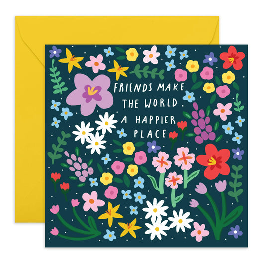 Sweet & Thoughtful Greeting Card - 'Friends Floral Happier Place' - Gift for Bestie, Best Friend, Girlfriends, Colleagues, Co-workers - Floral - Comes with Fun Stickers