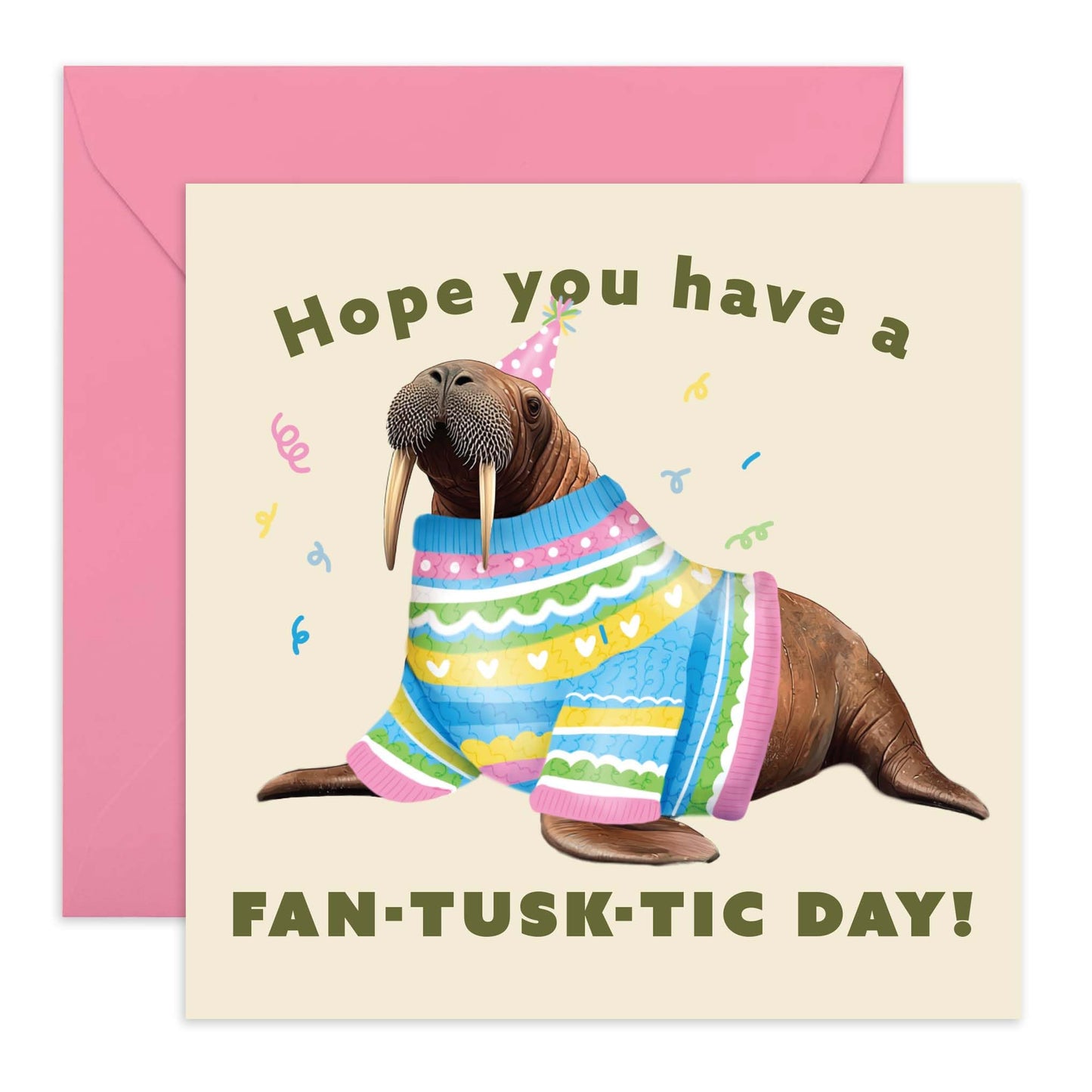 Girls Birthday Cards - Fan Tusk-tic Day - Pun - Walrus Birthday Card For Men Women - Funny Greeting Cards For Sister Niece Girlfriend Wife - Comes With Stickers - By Central 23