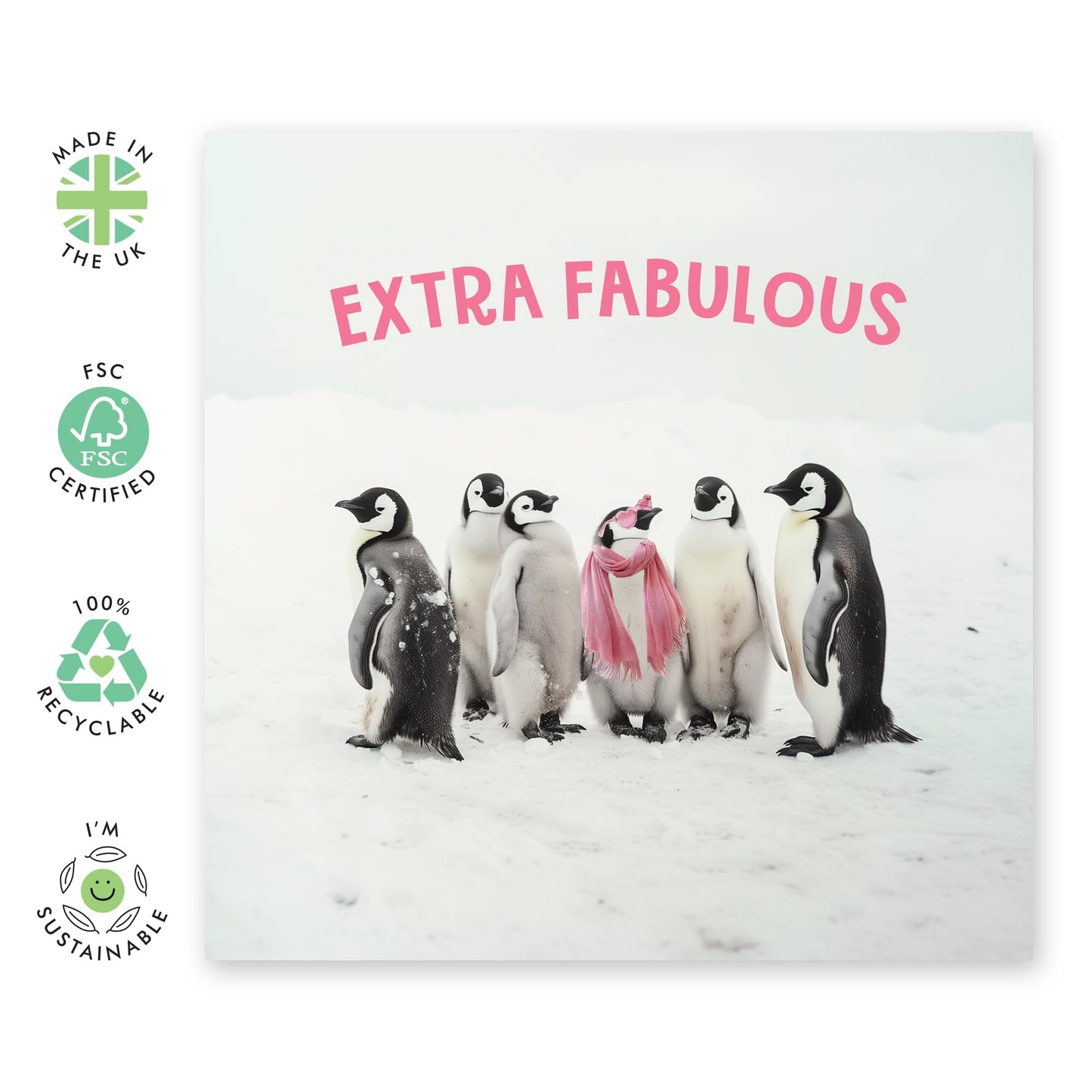 Birthday Greeting Card - 'EXTRA FABULOUS PINK PENGUIN' - Perfect for Celebrating with a Chic & Playful Twist -Ideal for Adding Glamour & Fun to Any Special Occasion - Comes With Stickers By Central 23