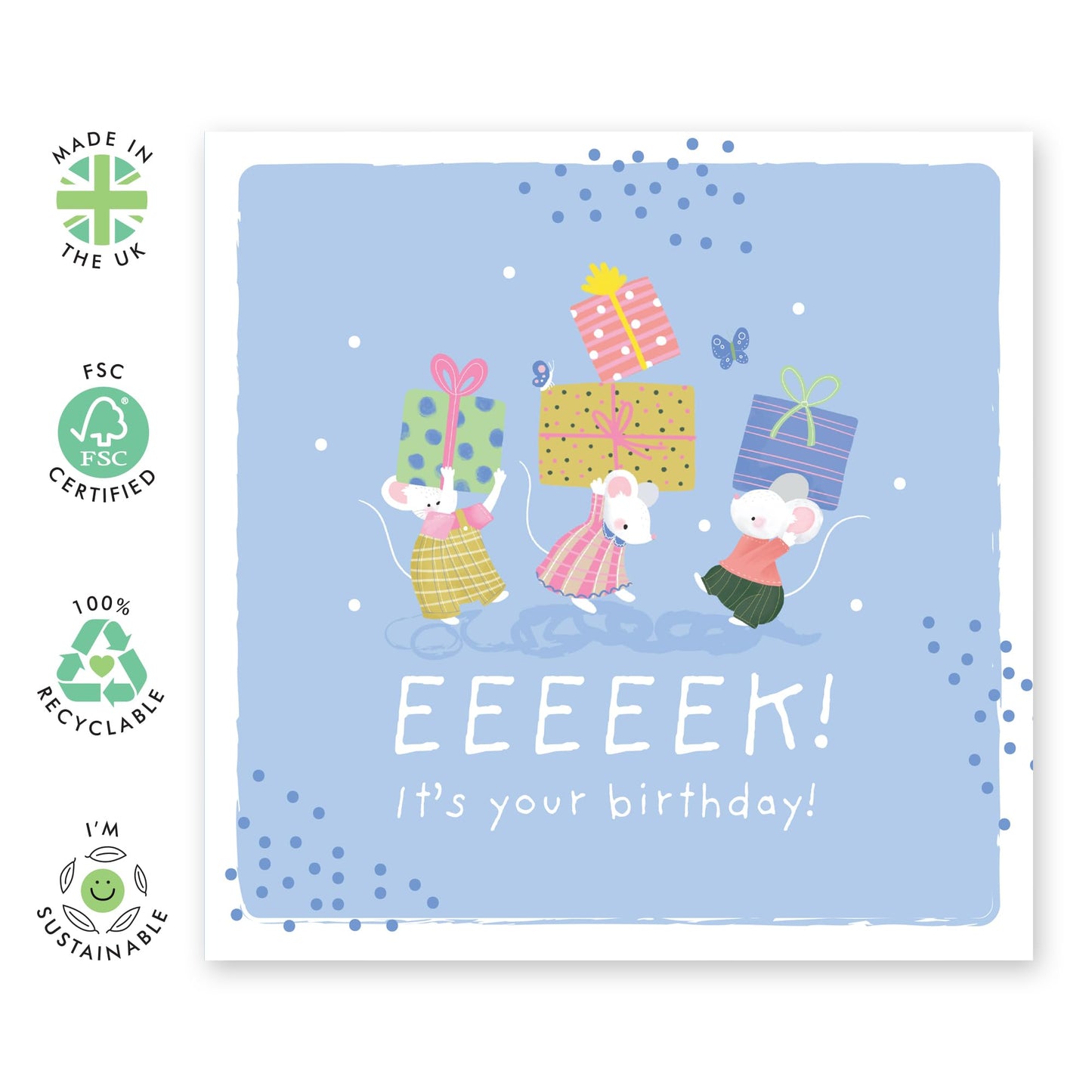 Adorable Birthday Card Mouse & Presents - 'Eeek It's Your Birthday' - Gifts for Sister, Wife, Besties, BFF, Girlfriend, Colleague, Coworkers - Giving Gifts - Comes with Fun Stickers