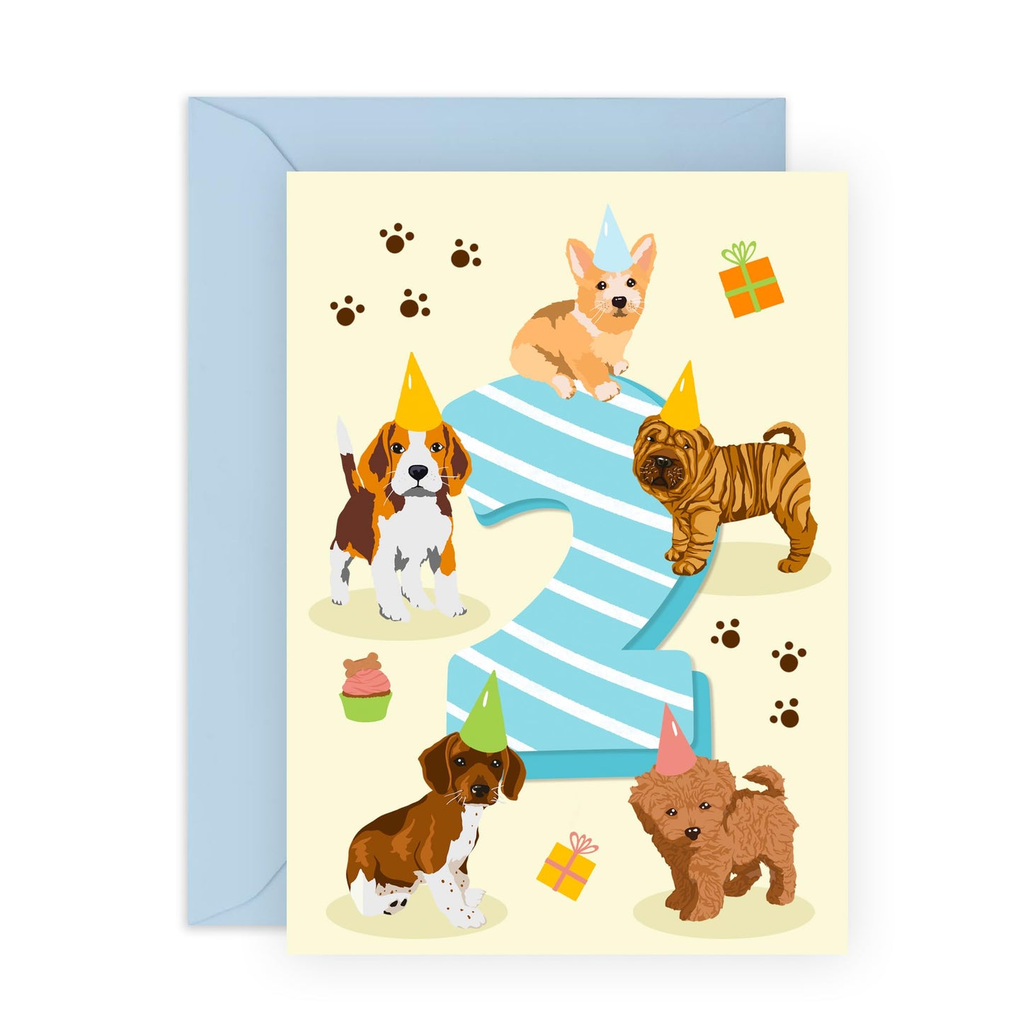 2nd Birthday Card - Puppy Birthday Age 2 - Baby Milestone Cards Age Two - Second Birthday Cards - Cute Puppy - Gifts For Son Boys Grandson Nephew - Comes With Sticker By Central 23