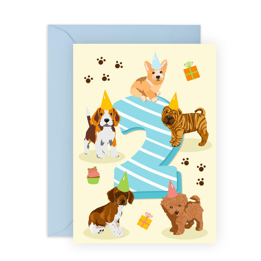 2nd Birthday Card - Puppy Birthday Age 2 - Baby Milestone Cards Age Two - Second Birthday Cards - Cute Puppy - Gifts For Son Boys Grandson Nephew - Comes With Sticker By Central 23
