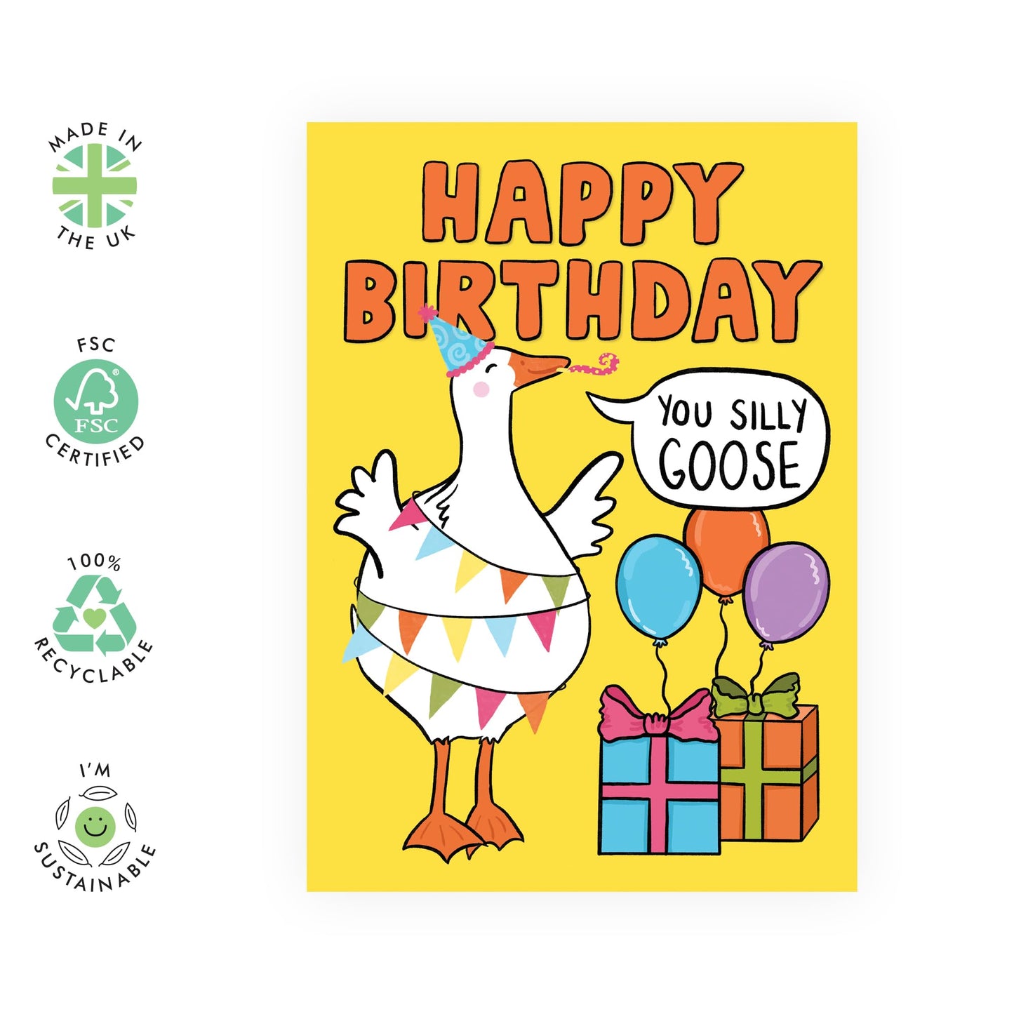 Happy Birthday Cards For Friends - You Silly Goose - Quirky Kids Birthday Cards For Boys Girls - Funny Greeting Cards For Sister Brother - Gifts For Men Women - Comes With Stickers By Central 23
