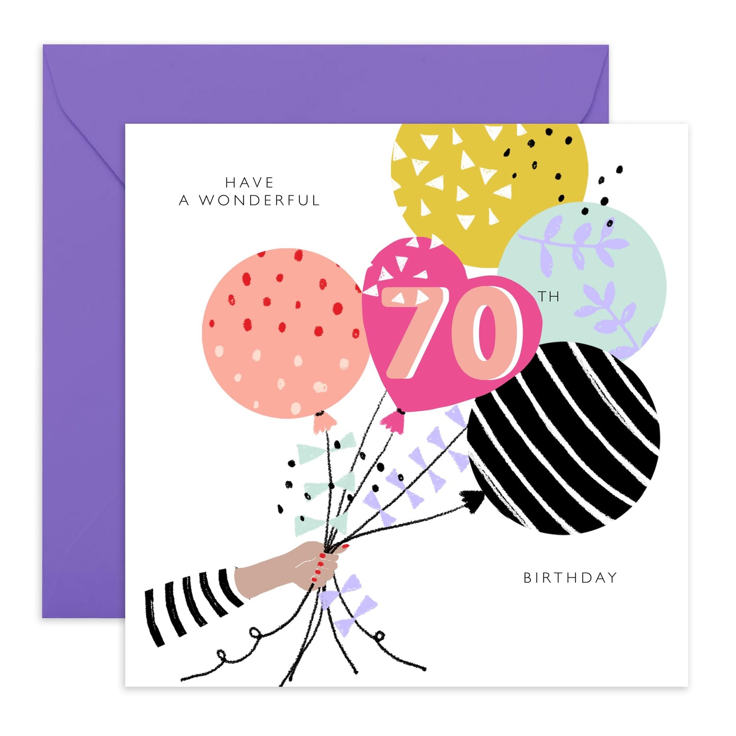 Female Birthday Card For Her - Balloons - Have A Wonderful 70th Birthday - Pretty Birthday Cards For Women - Mum Aunt Sister Grandma - Comes With Stickers - By Central 23
