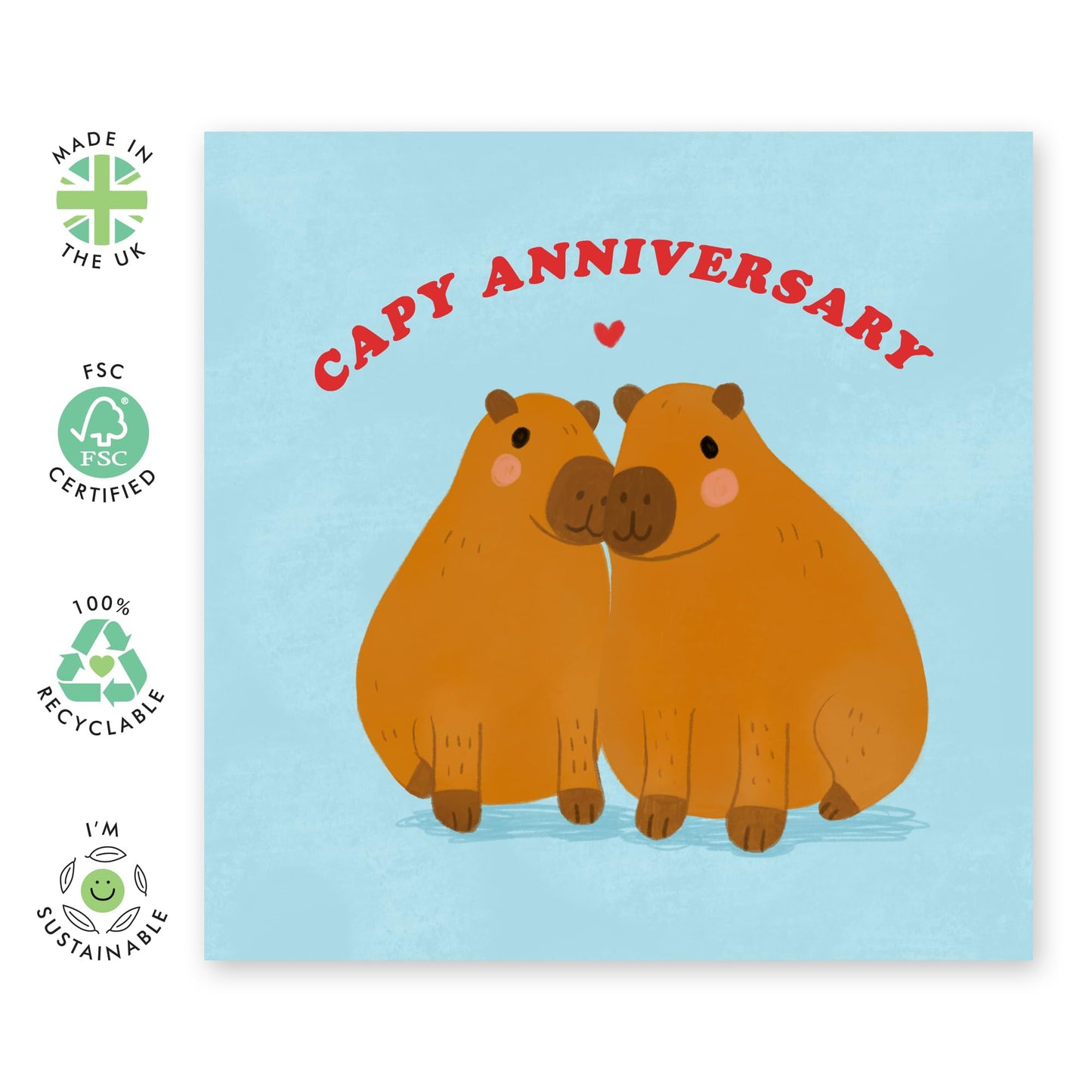 Anniversary Card for Him or Her - 'Capy Anniversary' - Gifts for Him, Her, Husband, Wife, Girlfriend, Boyfriend, Babe, Fiance - Happy Anniv - Comes with Fun Stickers