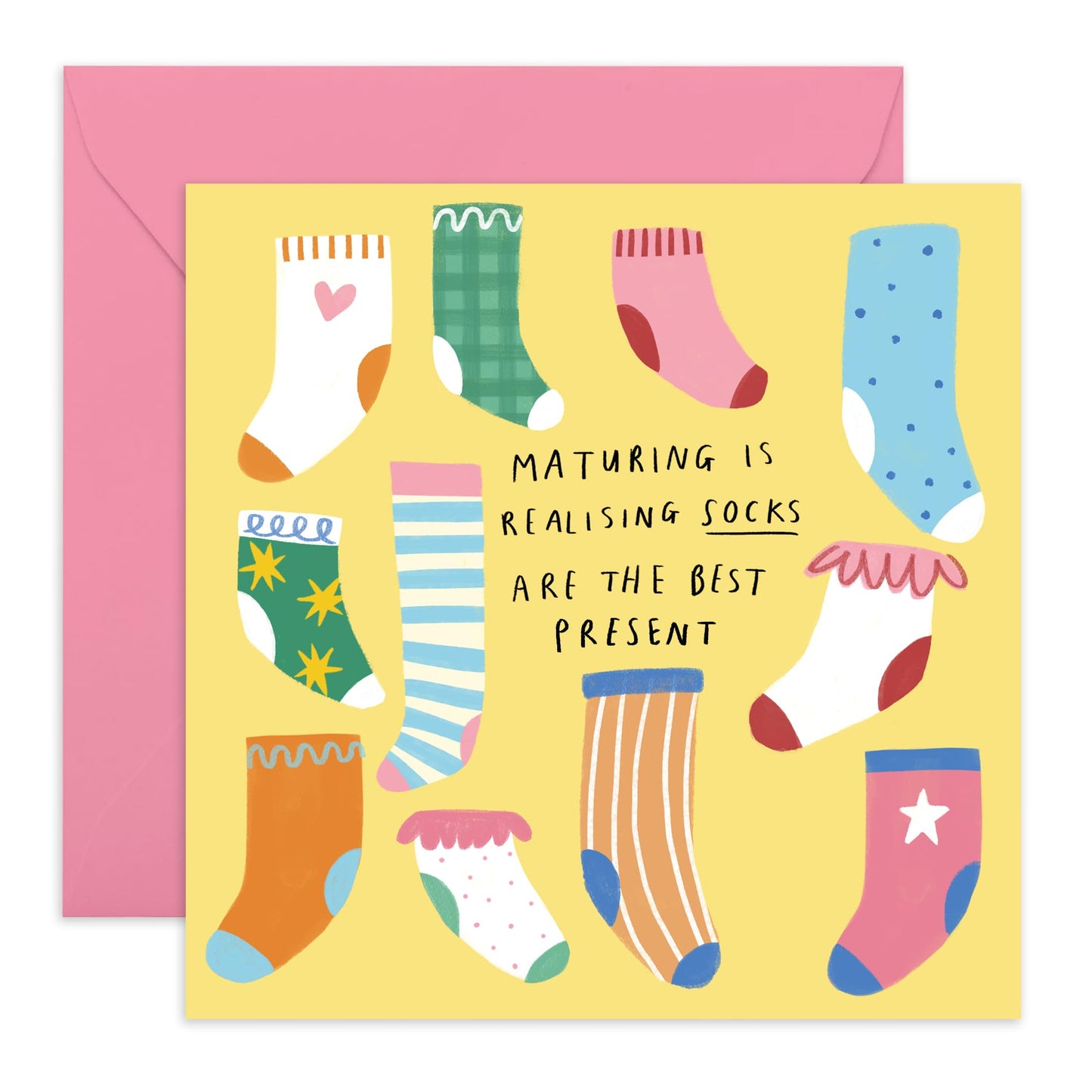 Funny Birthday Card About Adulthood - 'Maturing Socks' - Gifts for BFF, Friends, Girlfriend, Sister, Sis, Coleagues, Family, Co-workers, Bruv - Practical Choice - Comes with Fun Stickers