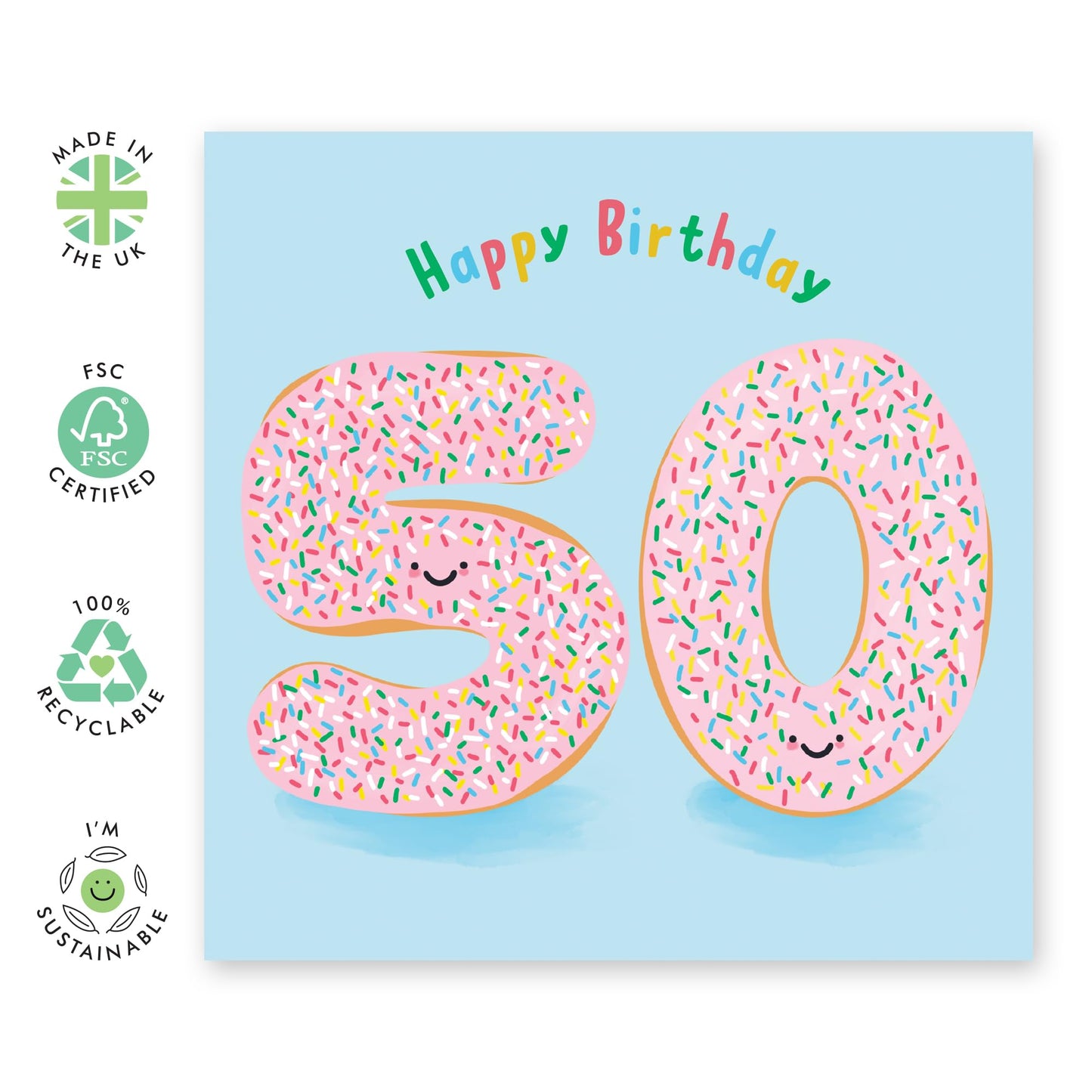 50th Birthday Card Women Men - Donut Age 50 - Birthday Greeting Card - Wife Husband - Brother Sister - Happy Fiftieth Birthday Greeting Card Friend - Comes With Fun Stickers - By Central 23