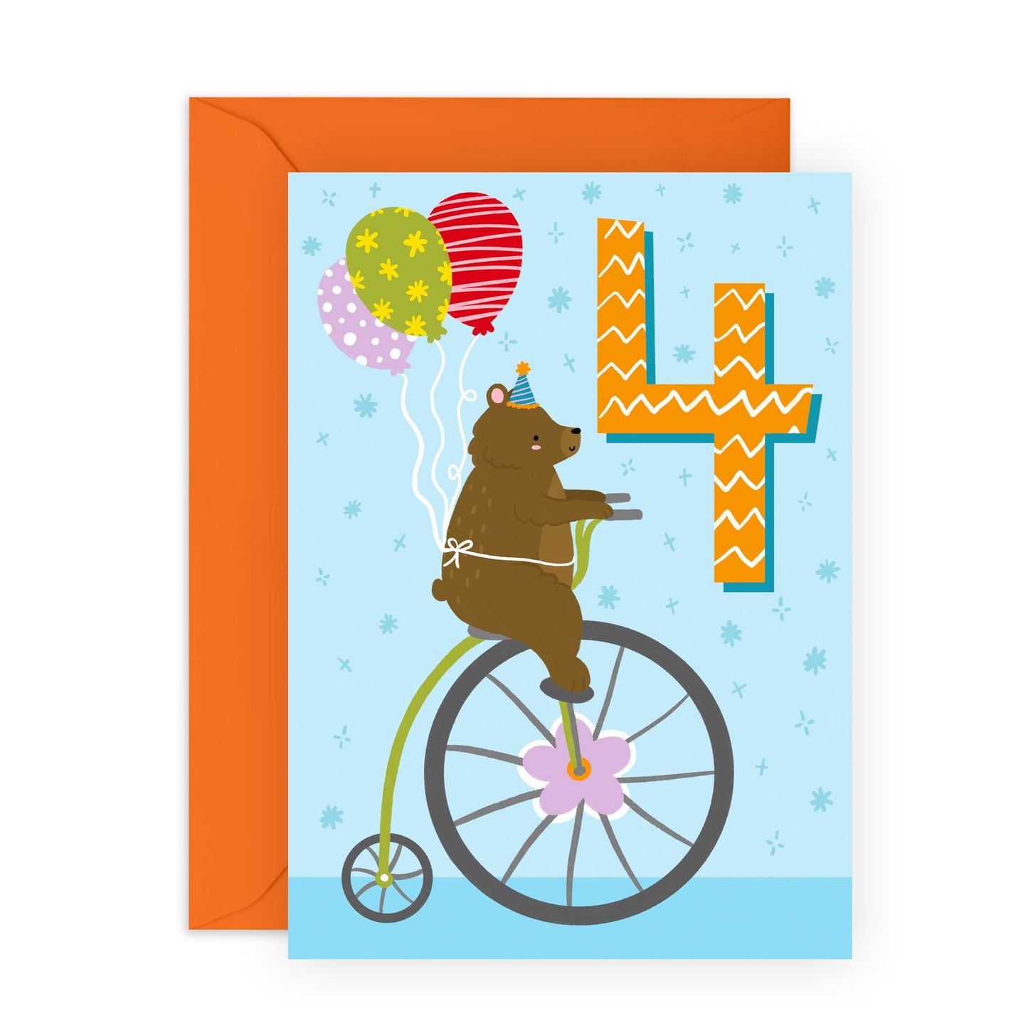 4th Birthday Card Boys Girls- Bear Age 4 Birthday - Baby Milestone Cards Age Four - Forth Birthday Cards - Animal - Gifts For Son Daughter Niece Nephew - Comes With Stickers By Central