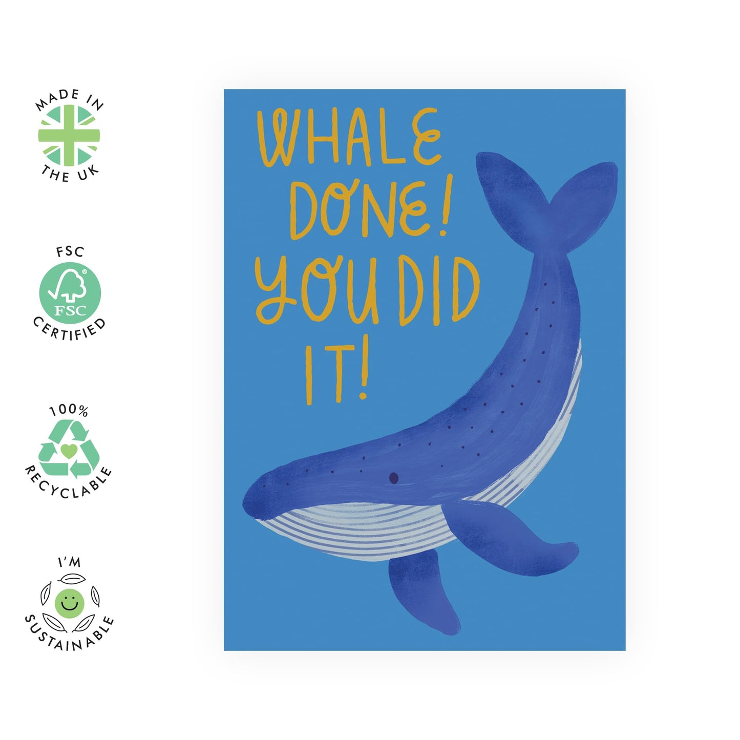 Funny Congratulations Card –" Whale Done " - Gifts for Son, Daughter, Friends, BFF, Cousin, Niece, Nephew, Grandchild, Neighbour, Colleagues, Coworker -Graduation, New Job, Exams -Comes with Stickers