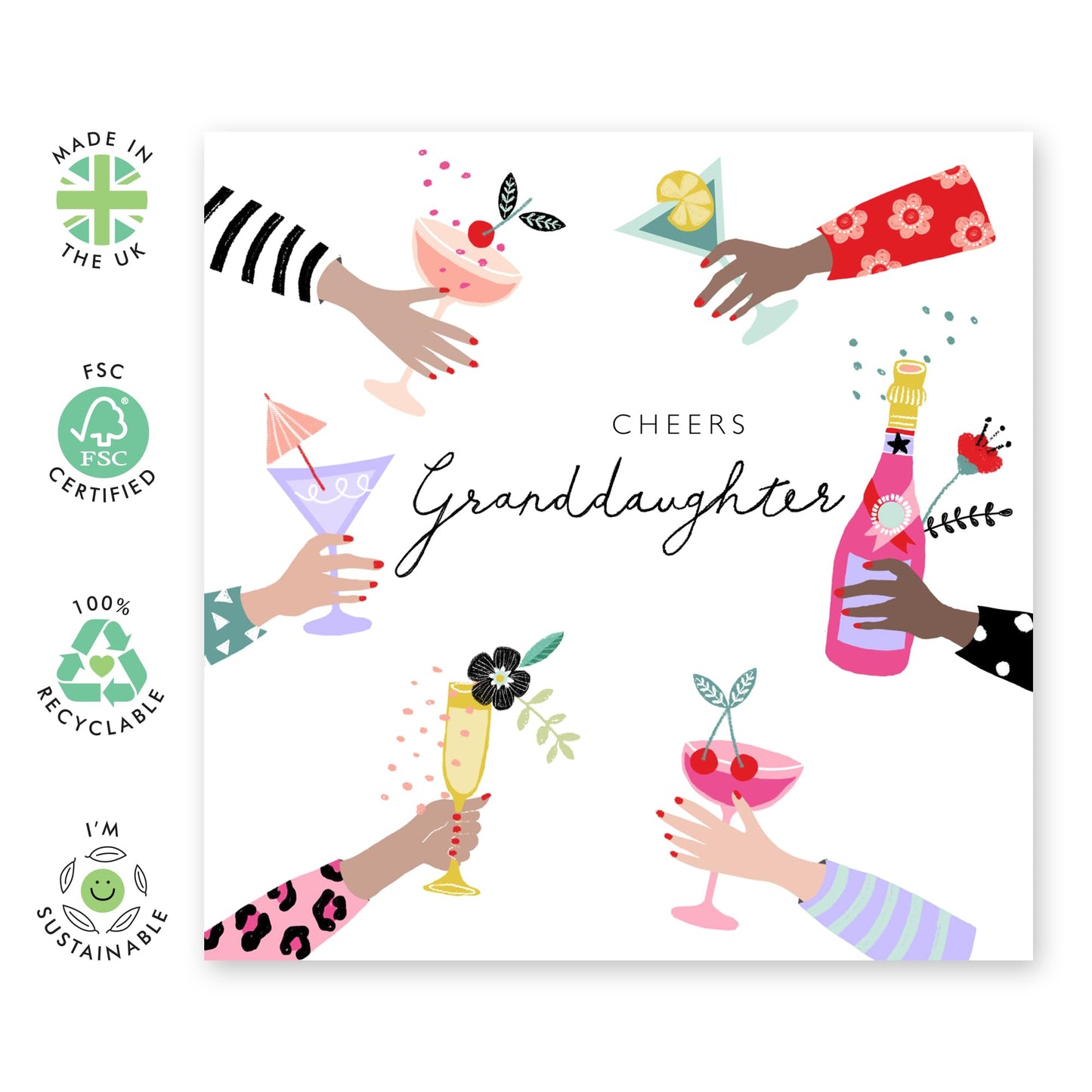 Greeting Cards For Her - Cheers Cocktails - Granddaughter Birthday Cards For Girls Teens - Congratulations All Occasion - Granddaughter Gifts For Women - Comes With Fun Stickers By Central 23