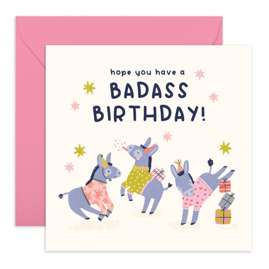 Donkey Kicking Birthday Card- 'Badass Birthday Donkey' - Gifts for Her, Him, Coworker, Colleagues, Best Friends, BFF, Cousin - Enjoy - Comes with Fun Stickers
